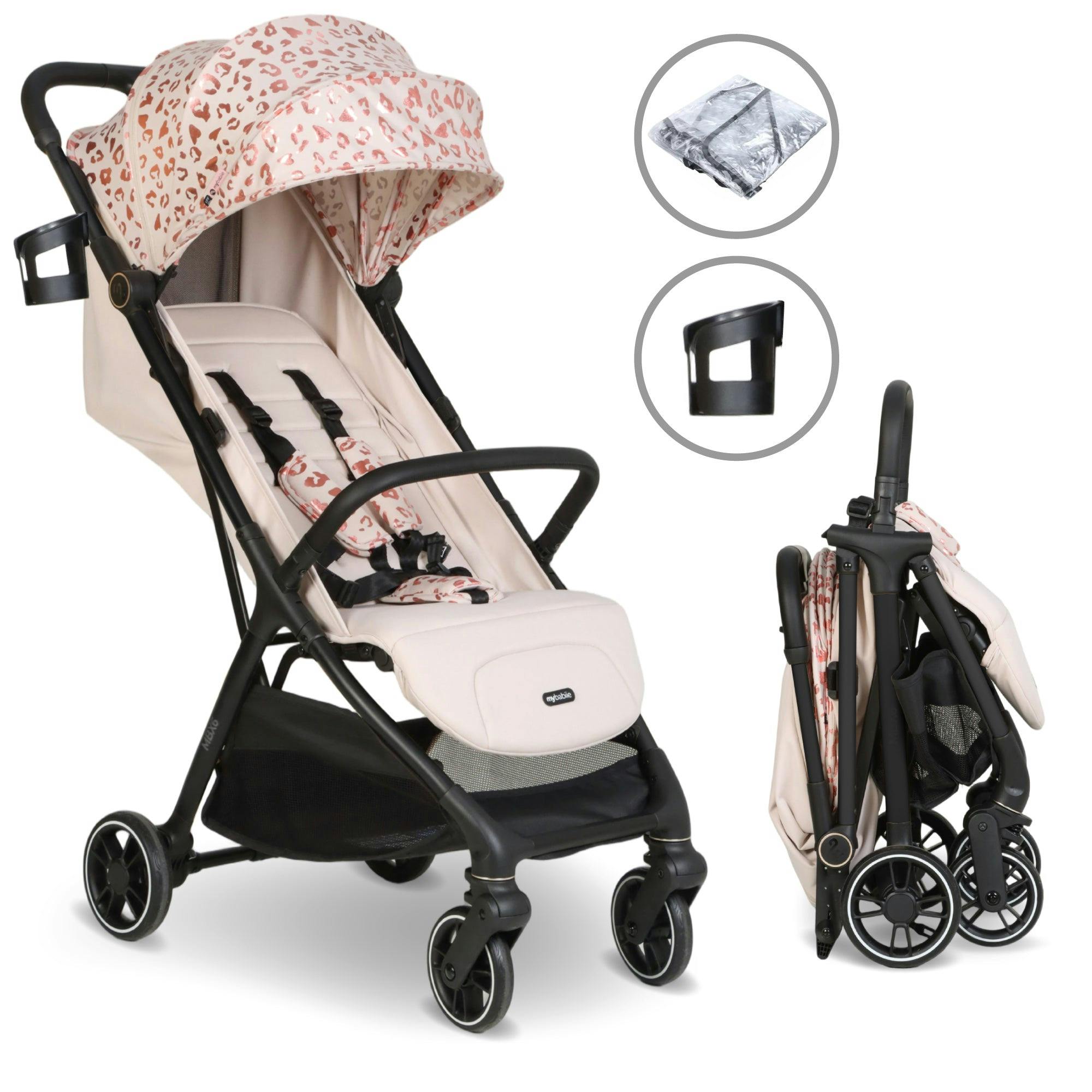 My Babiie Pink Mbx6 Auto-Fold Compact Stroller - Leopard