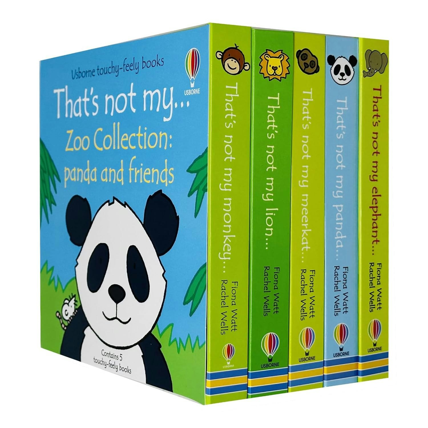 Usborne Gold That's Not My Zoo Collection: Panda & Friends 5 Book Set (Elephant, Panda, Meerkat, Lion, Monkey)