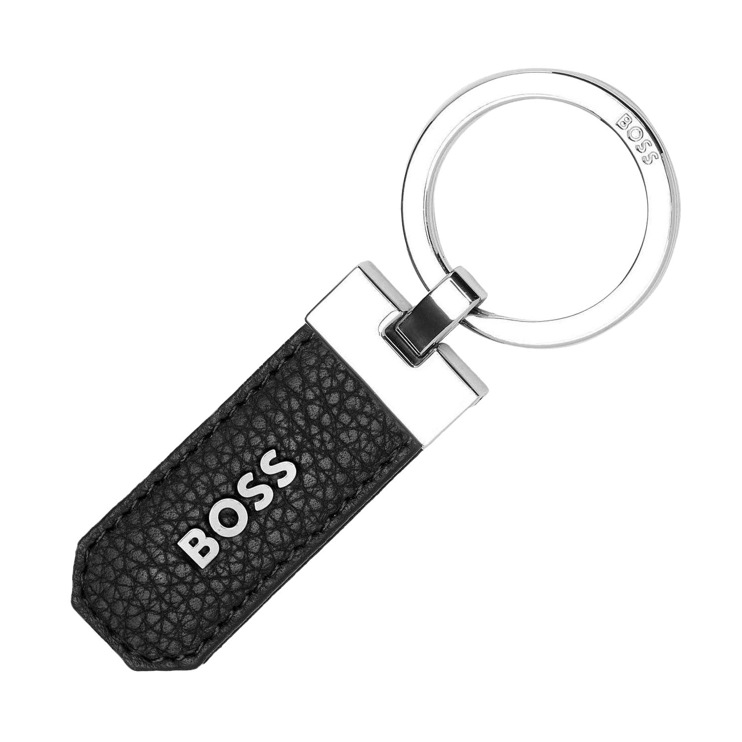 Boss Grain/Black Logo Leather Polished Keyring - One Size