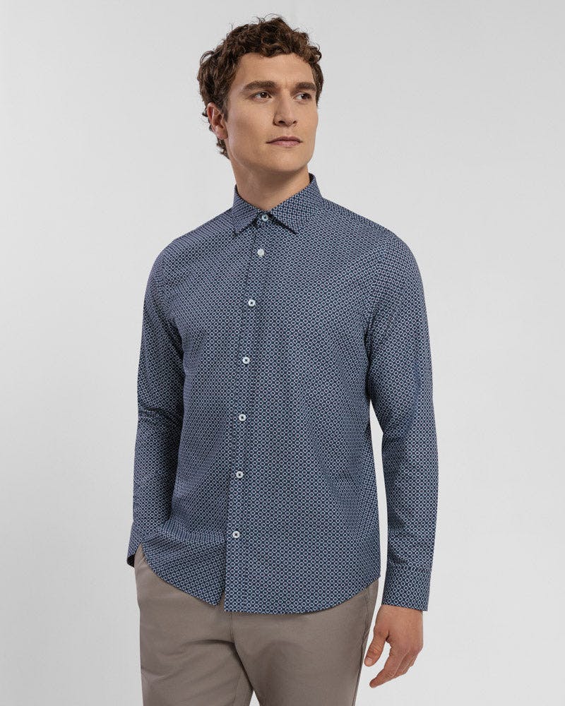 Steel & Jelly Limited Edition Navy Geometric Slim Fit Shirt - Navy - S