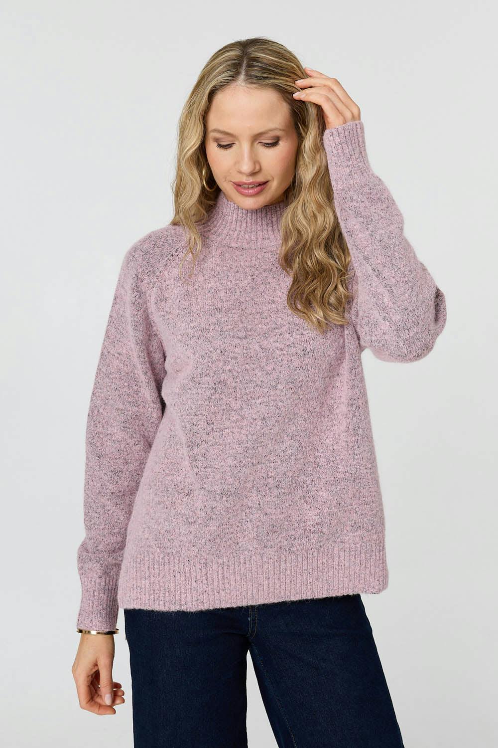 Izabel London Pink Textured High Neck Long Sleeve Jumper - 8