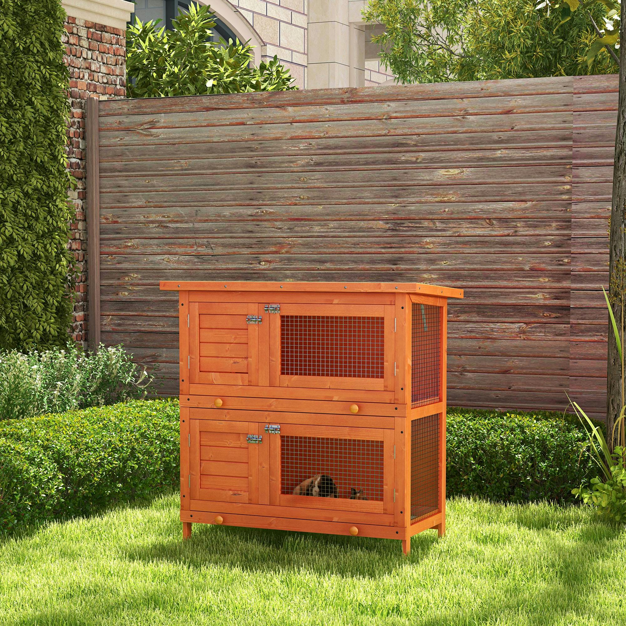 2-tier Rabbit Hutch Small Animal Wooden Bunnies House Outdoor Backyard 2 Sizes - Image 3