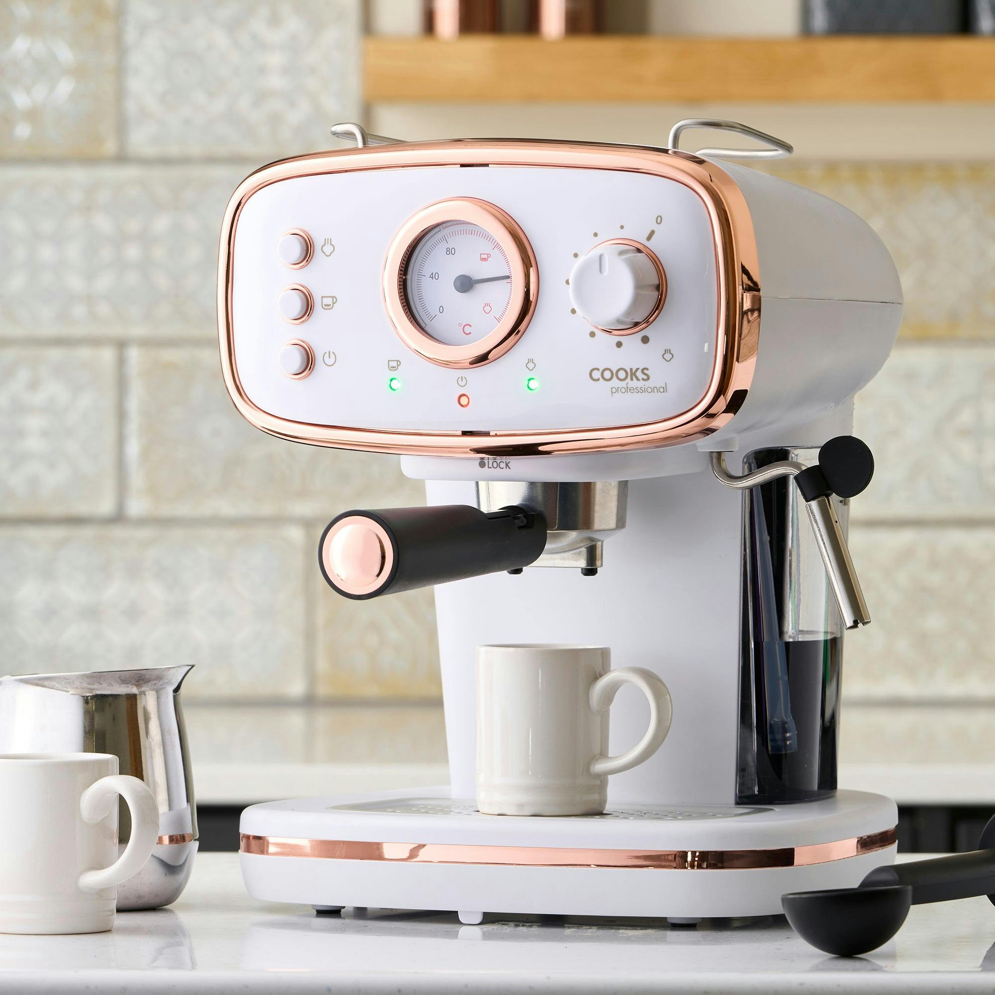 Cooks Professional White Retro Espresso Machine | / Copper
