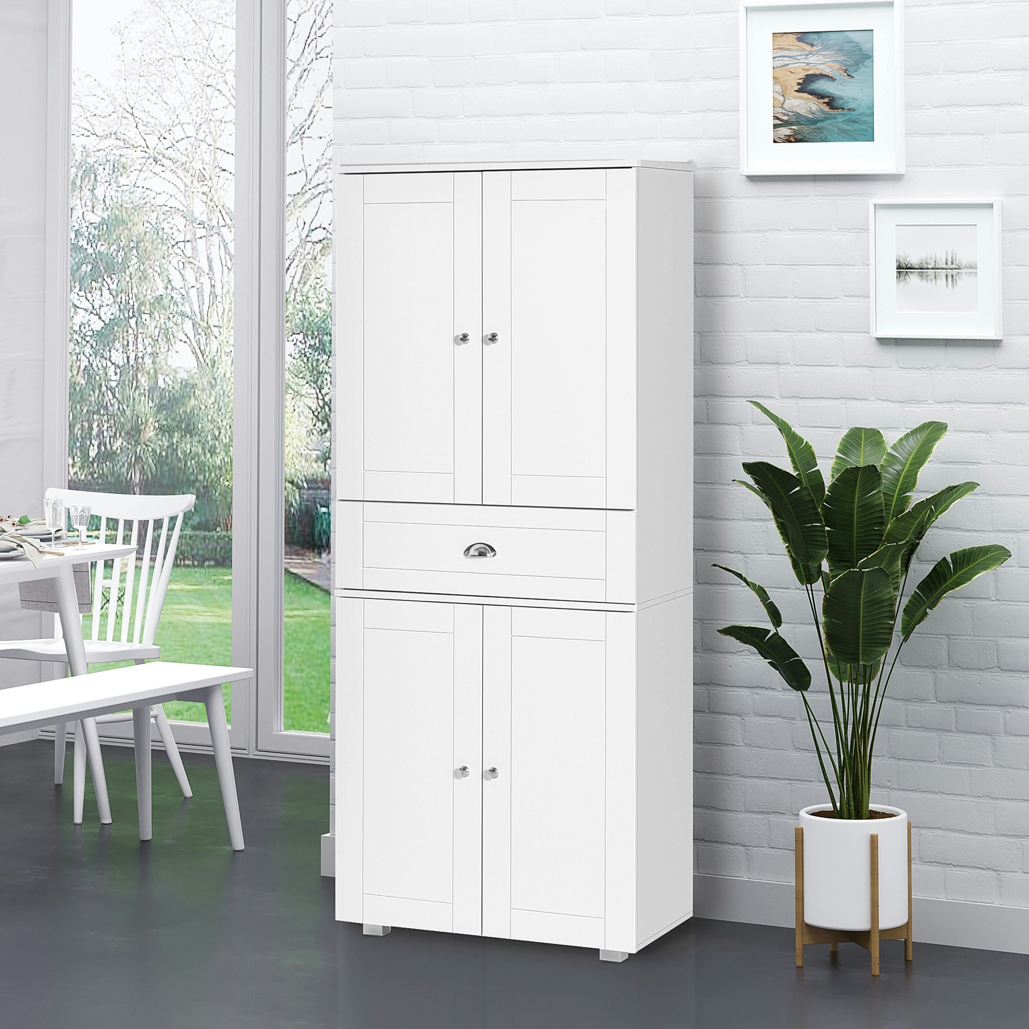 Homcom White Tall Kitchen Storage Cabinet Cupboard W/ Drawer For Dining Room