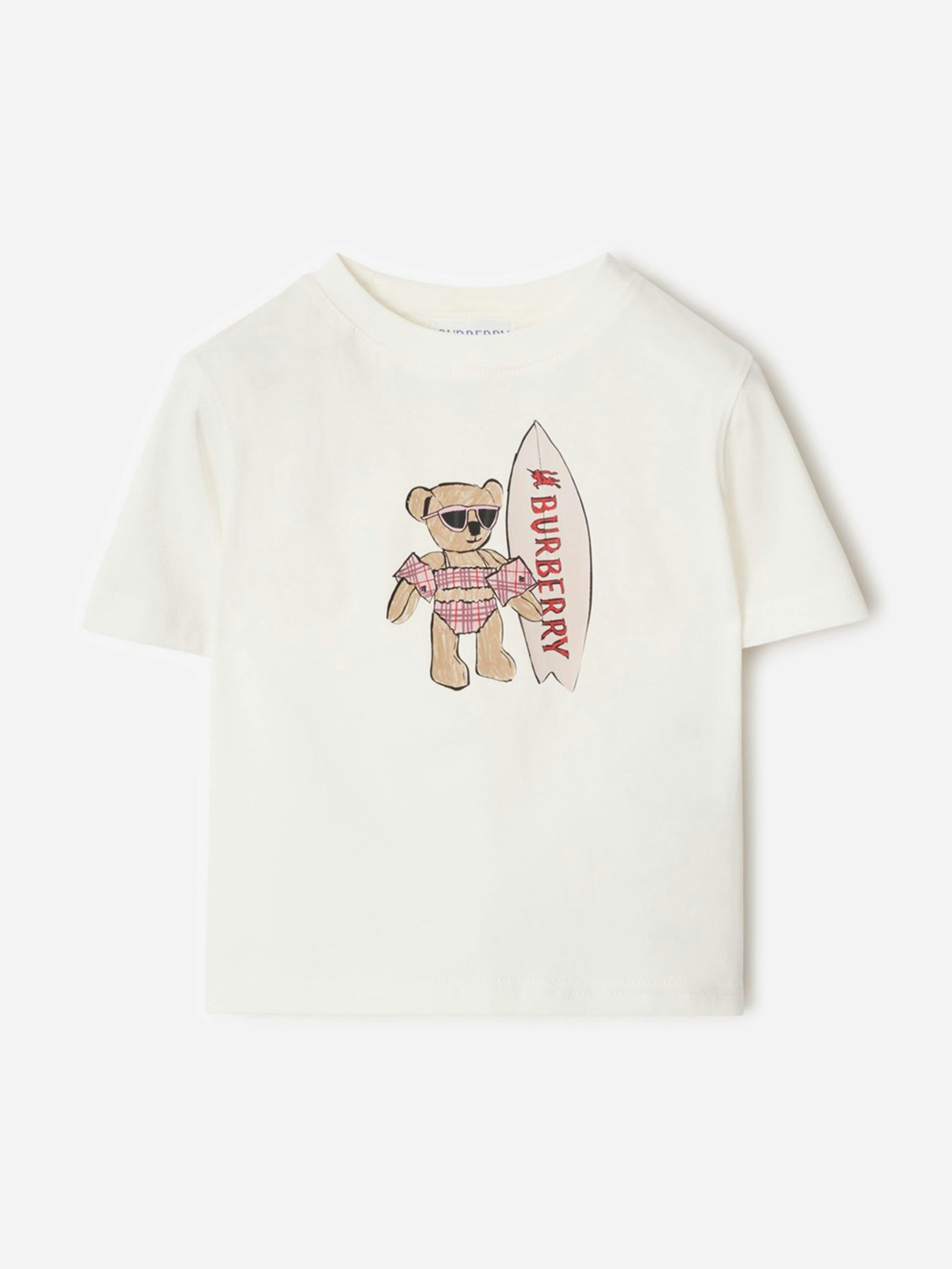 Burberry Kids Girls Ivory Burberry Baby Mini Roxy Teddy Surf T-Shirt In - 3 Yrs