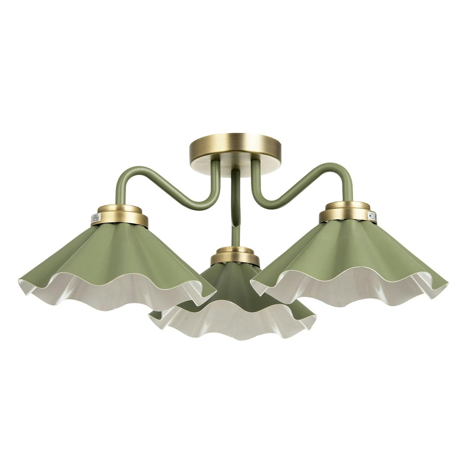 Happy Homewares Light/Green Designer Ceiling With Soft Olive Scalloped Metal Shades