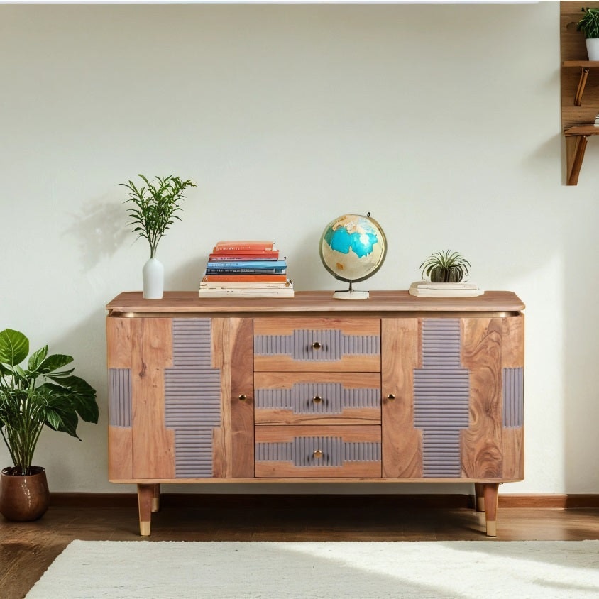 Ih Design Grain Alaina Acacia Wood 2 Doors 3 Drawers Sideboard - Lacquered - Wood - 1