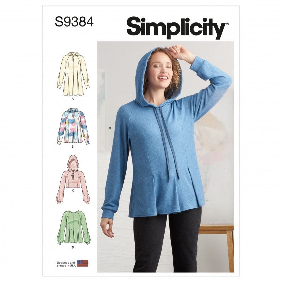 Simplicity Women's Sewing Pattern 9384, Hoodies, Tops For U5 (16-18-20-22-24) - Intermediate - U5 (16-18-20-22-24)