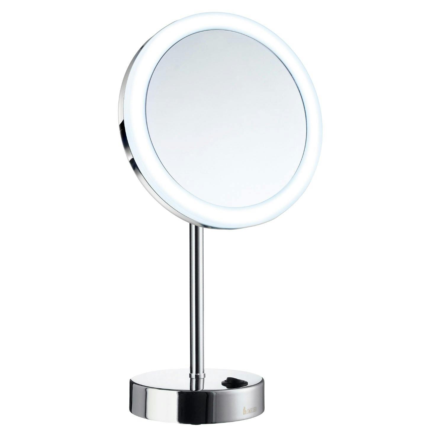 Smedbo Light Polished Chrome Led Dual Mirror - Freestanding With 5X Magnification, Battery Operated Bathroom Table Mirror