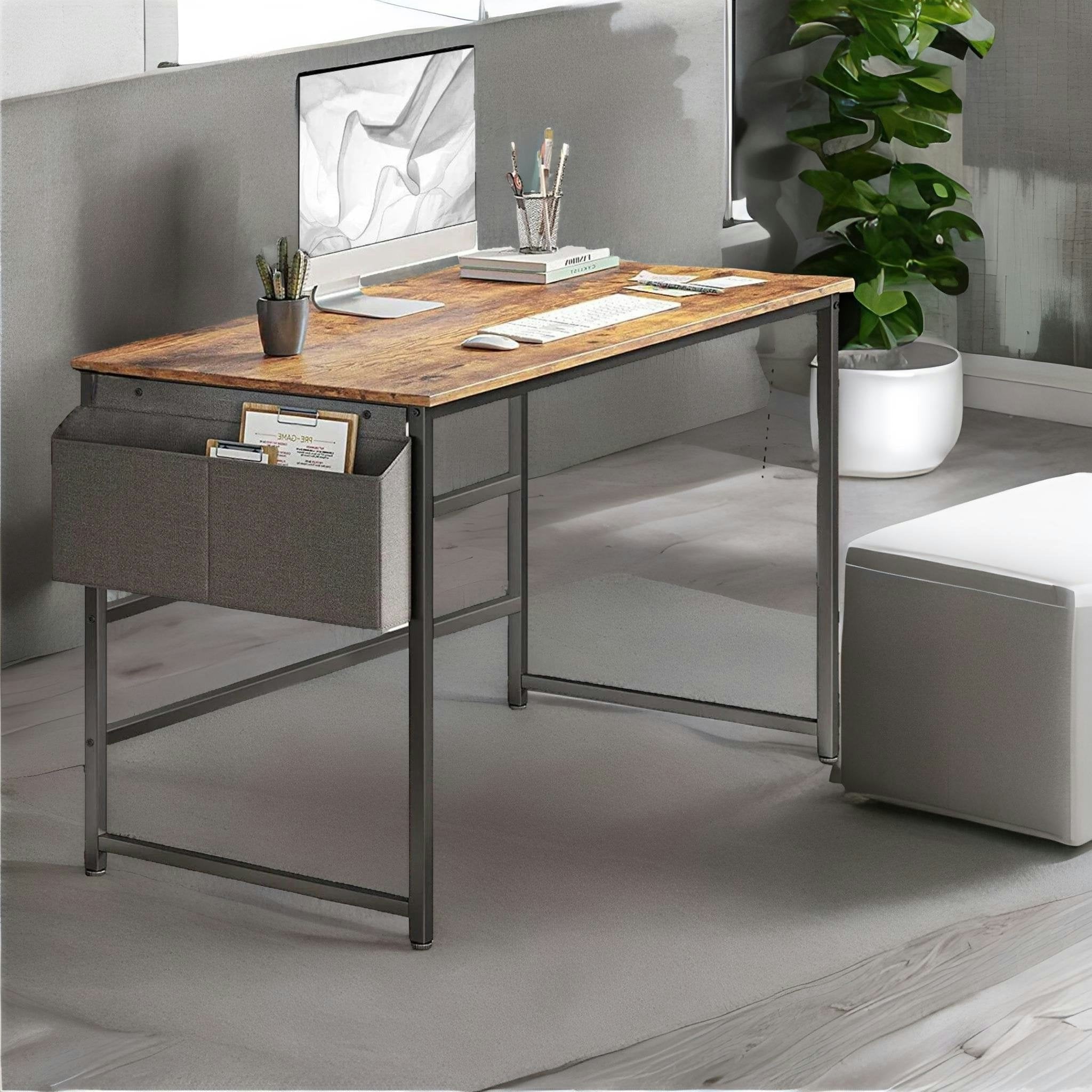 Rafaelo Mobilia Dark Industrial Computer Desk With Storage Bag