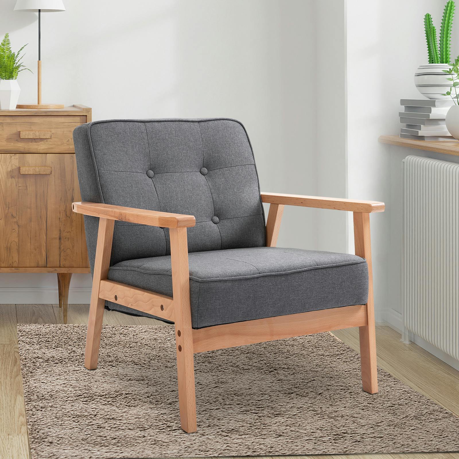 Homcom Grey Accent Chair Pu Leather Armchair With Armrests - Polyester