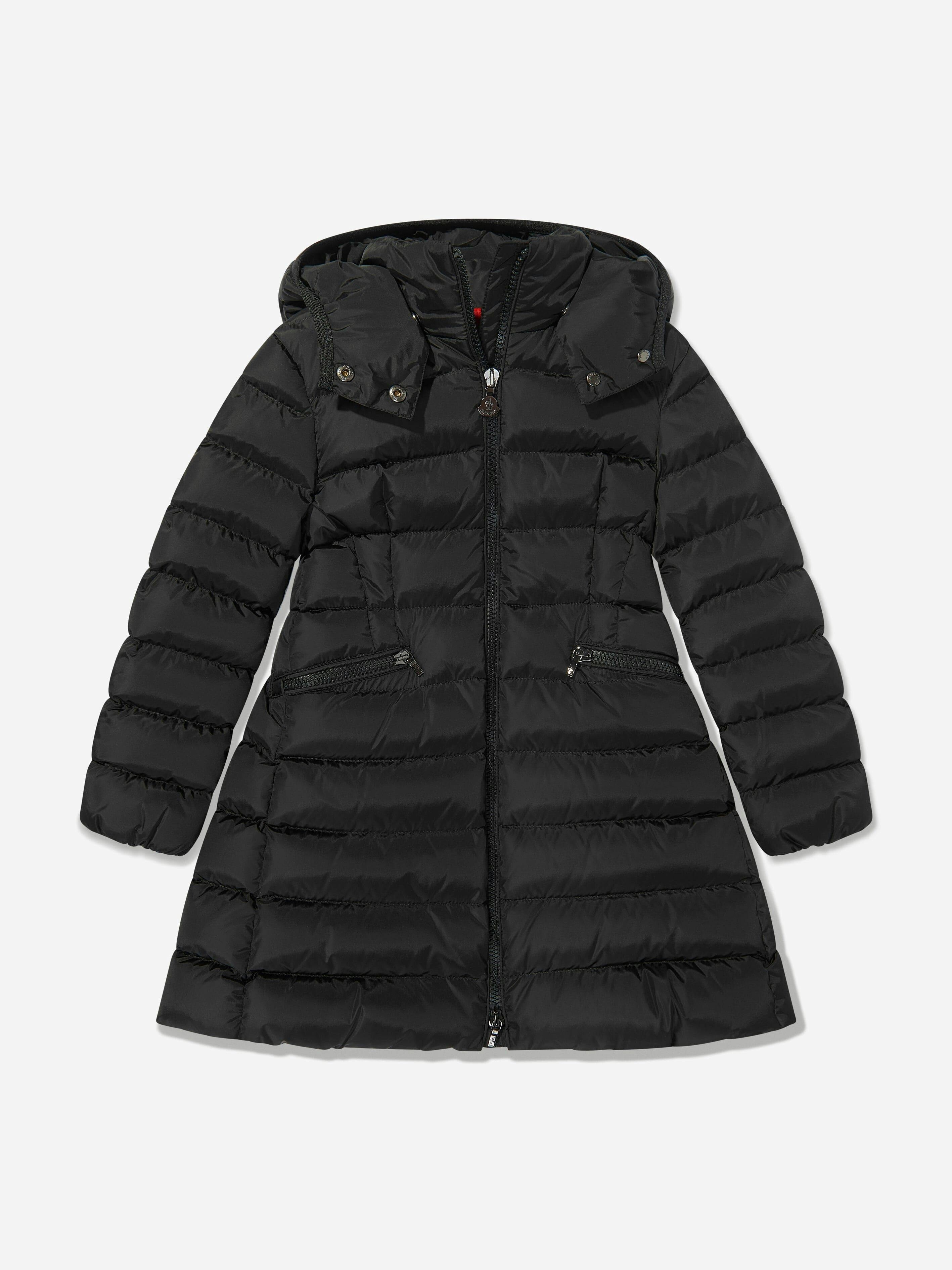 Moncler Enfant Girls Black Down Padded Charpal Long Coat In - 10 Yrs