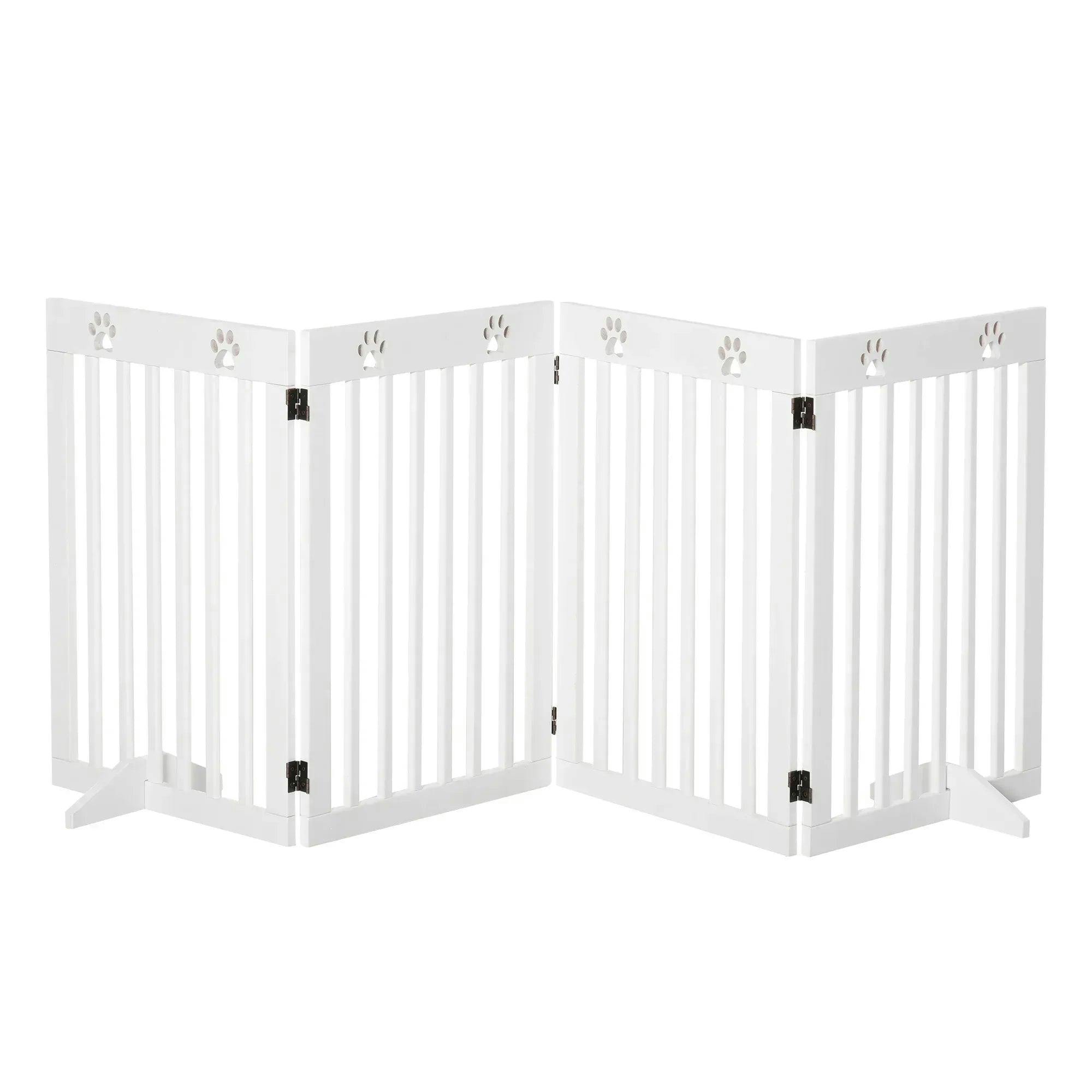 Pawhut Freestanding Pet Gate 4 Panel Dog Barrier Folding Safety Fence With Support Feet - White - Image 8