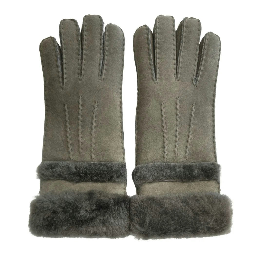 Infinity Leather Women's Grey ’S Plush Cuff Suede Leather Gloves - Medium