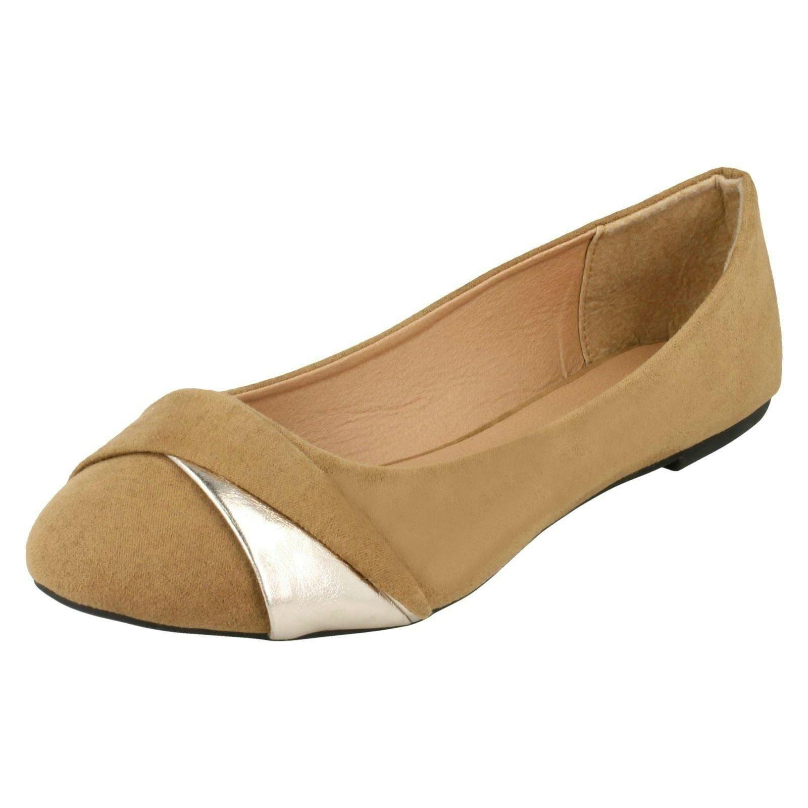 Spot On Women's Twist Vamp Trim Ballerinas - Camel - Uk 6