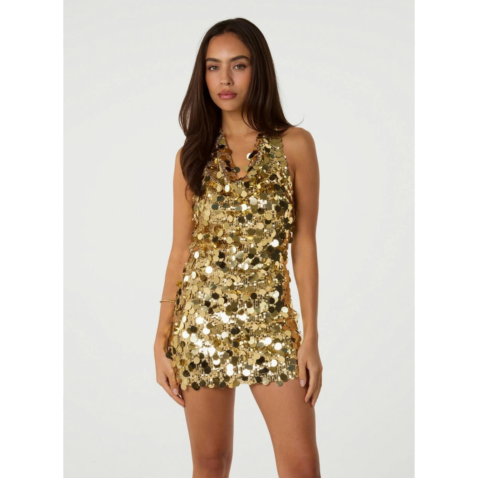 Pink Vanilla Pink/Gold Vanilla Halter Neck Sequin Dress - S