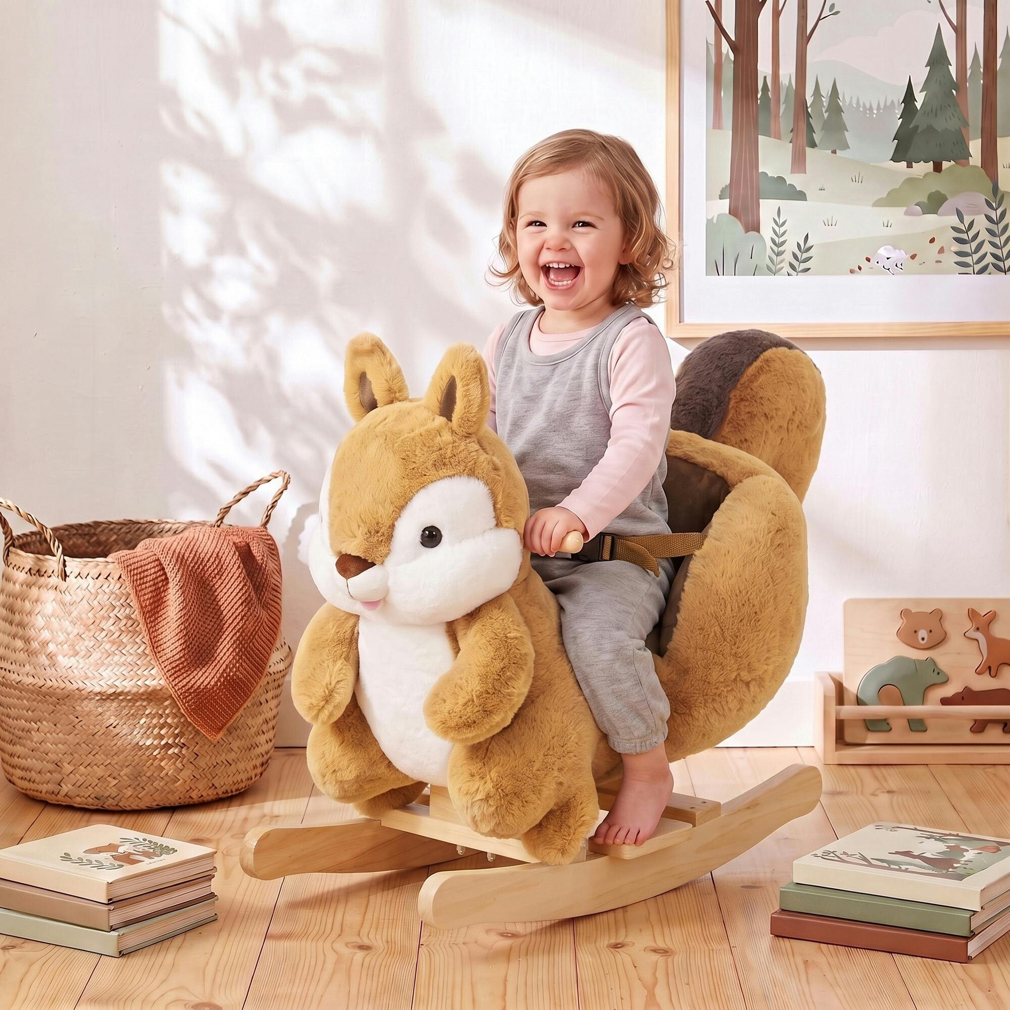 B&Q - Rocking Horse Plush Ride On Horse With Squirrel Sound Brown - Image 2