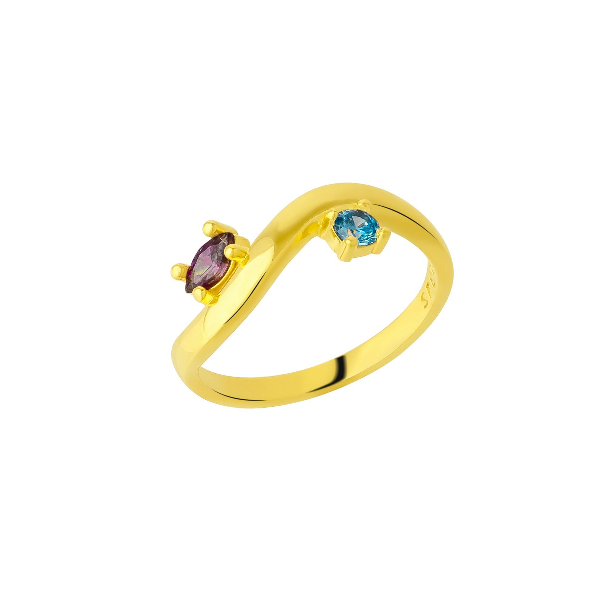 Spero London Silver/Gold Bended Sterling Double Gemstone Ring