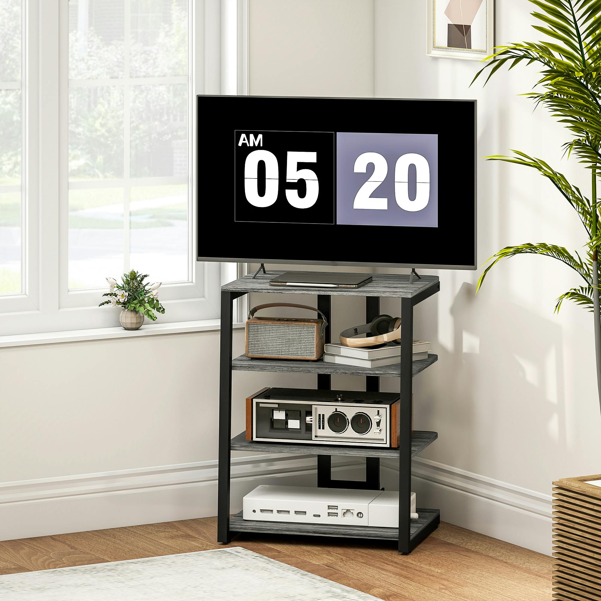 Homcom Dark/Grey Hifi Rack Stand W/ 4-Tier Record Player Stand - Wood Grain - 1
