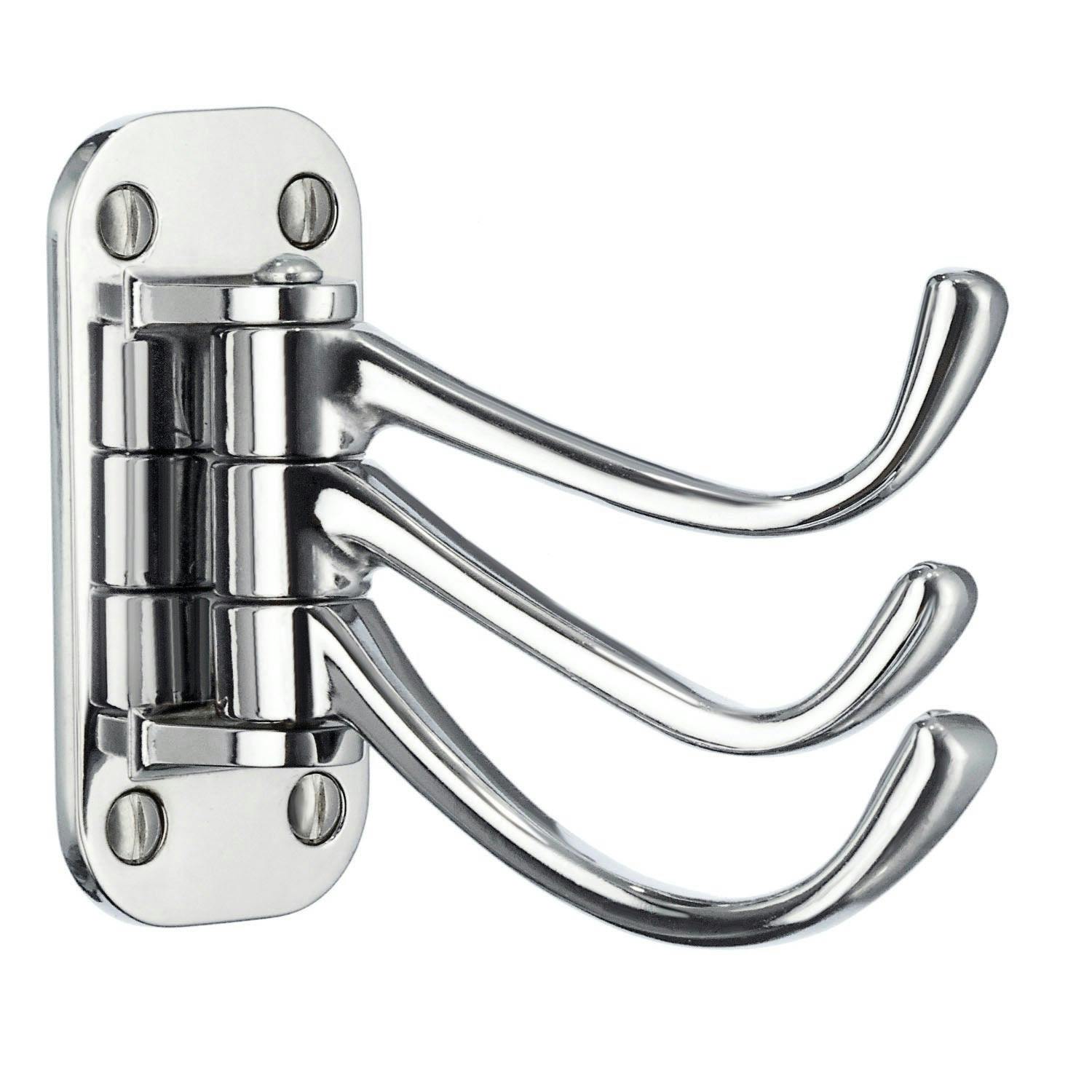 Rackhams Triple Swinging Coat Hook In Polished Chrome, Height 80 Mm
