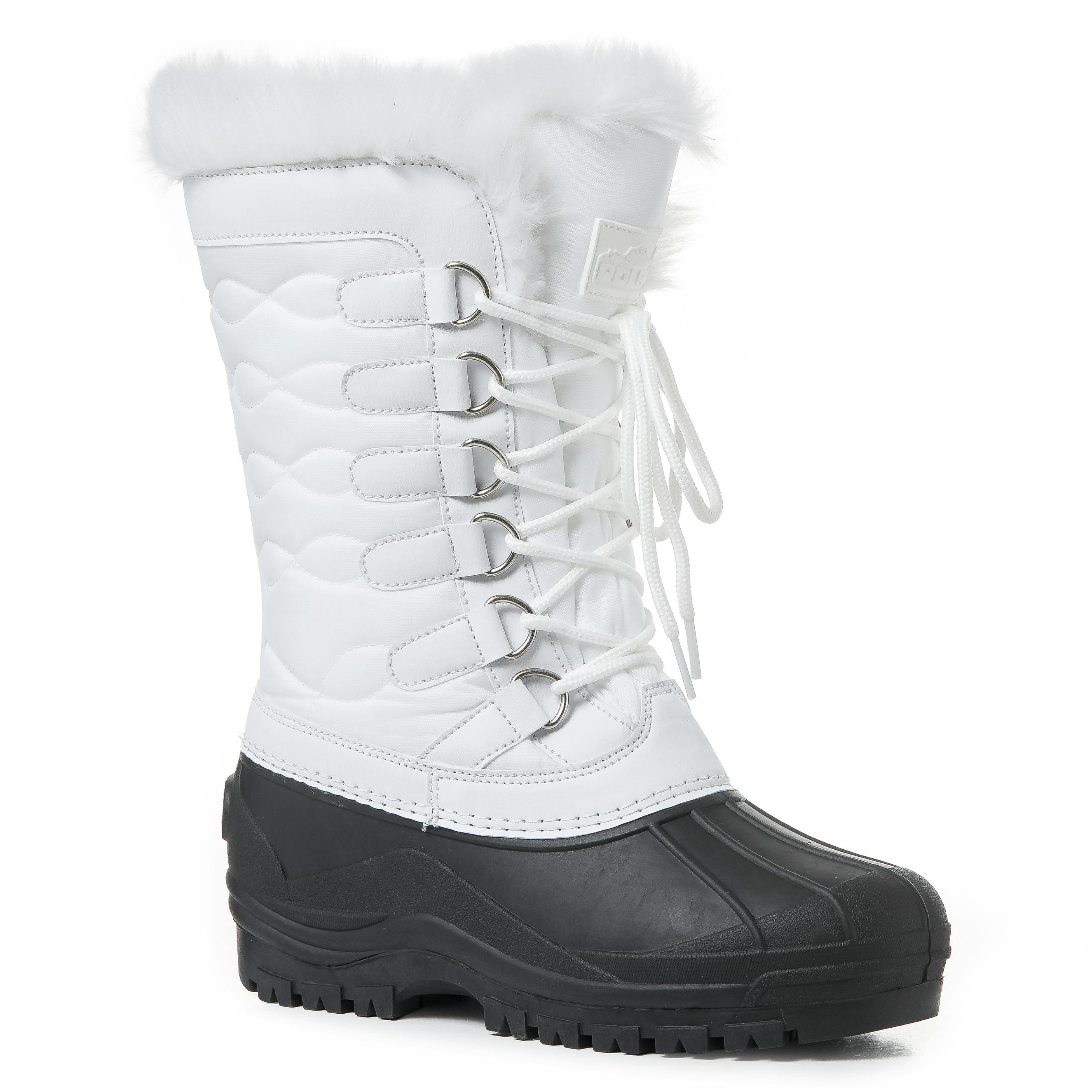 Viva Women's White Polar Cuff Lace Up Waterproof Winter Mid Calf Snow Rain Boots - 7