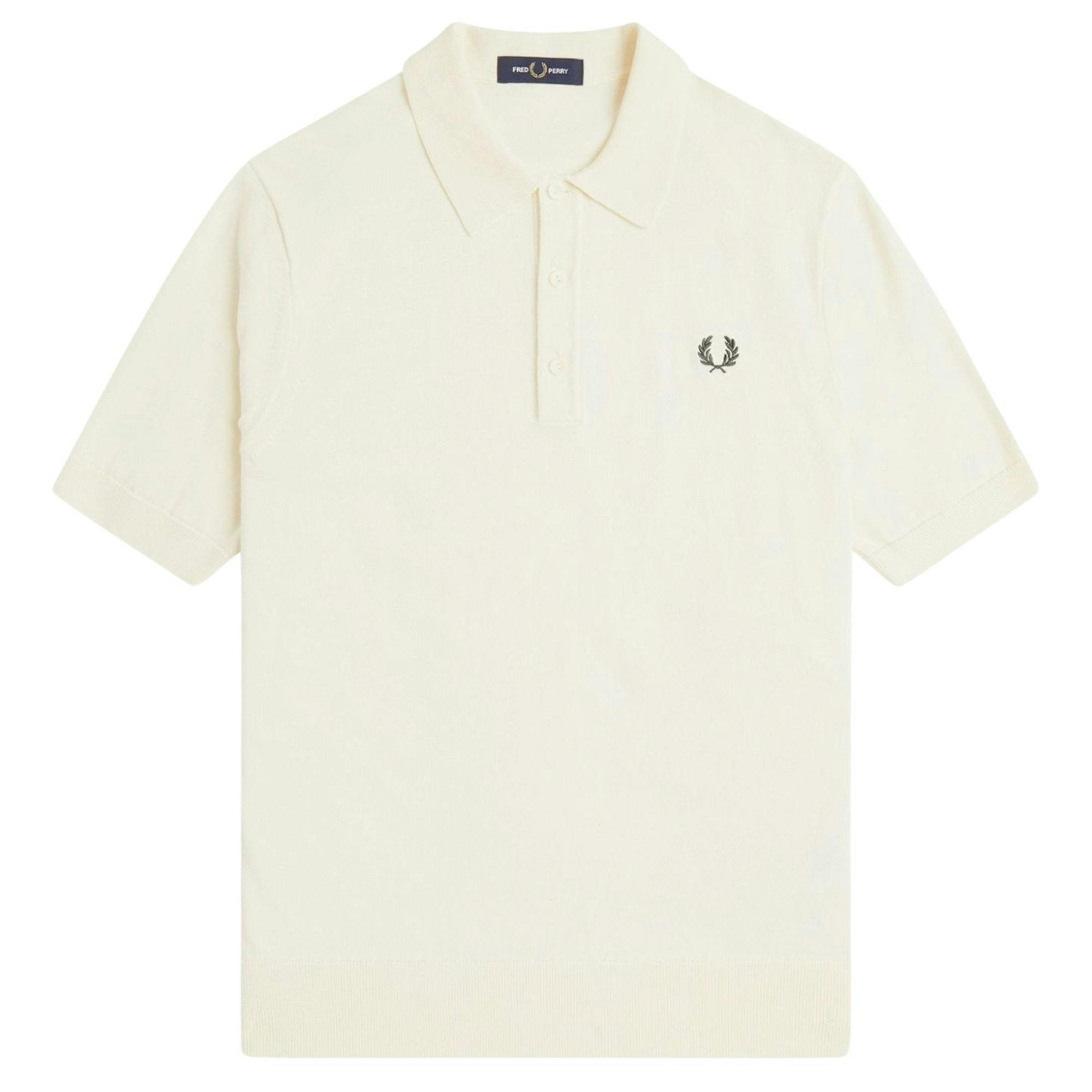 Fred Perry Cotton Knitted Polo Shirt - Ecru - XX-Large
