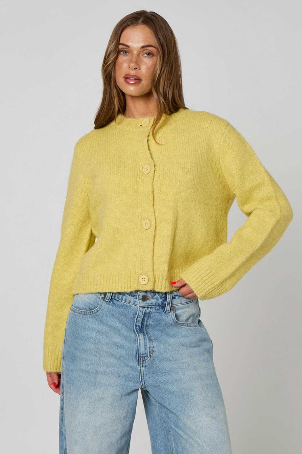 Urban Bliss Lime Cropped Soft Knit Cardigan - M