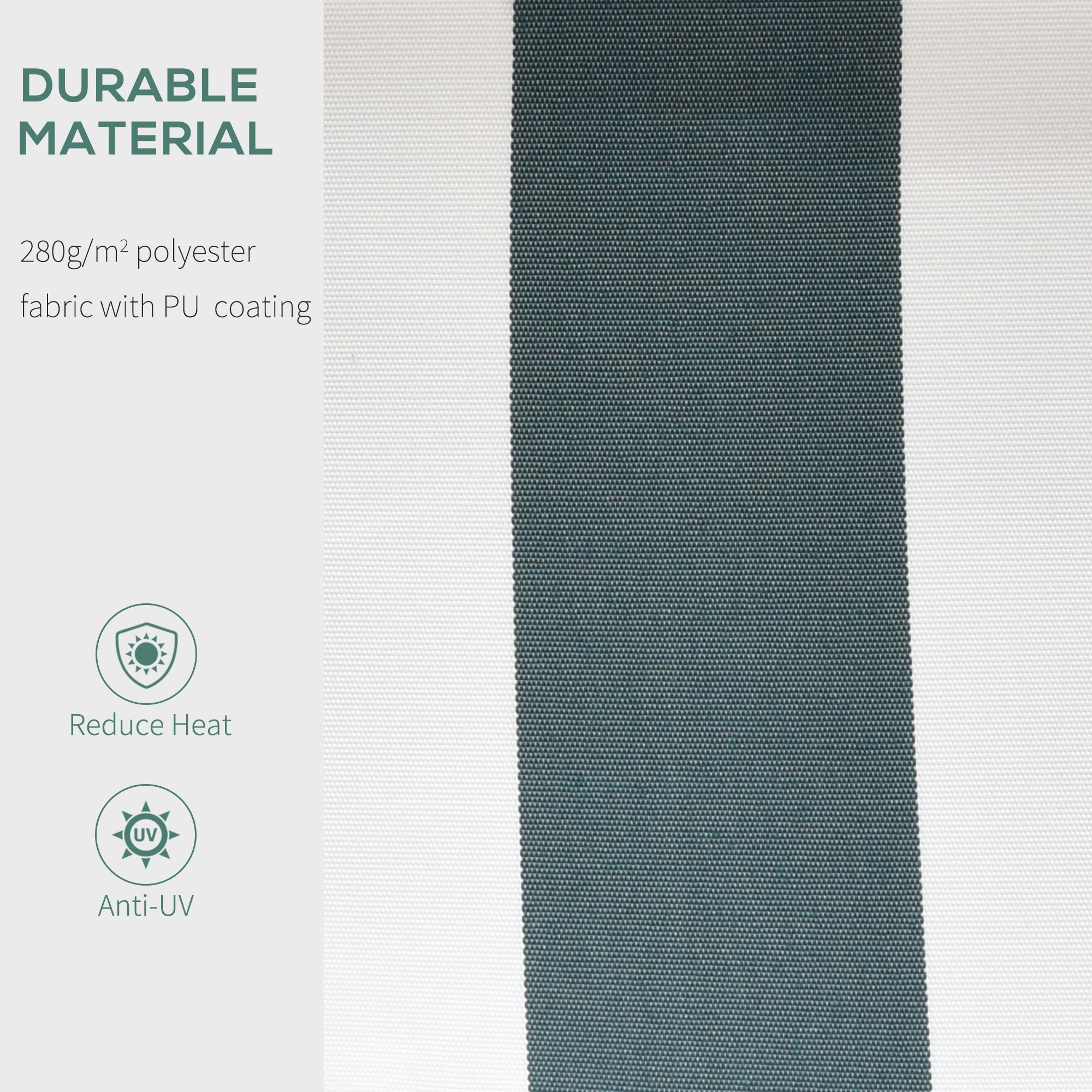 Rackhams Green/White Garden Sun Shade Canopy Retractable Awning, 2.5 X 2M, And - 250Cm X 200Cm X 160Cm