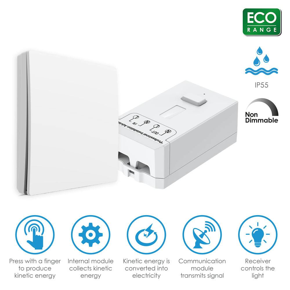 Ener-J White 1 Gang Wireless Kinetic Switch And 500W Rf Receiver Kit, Eco Series, Finish