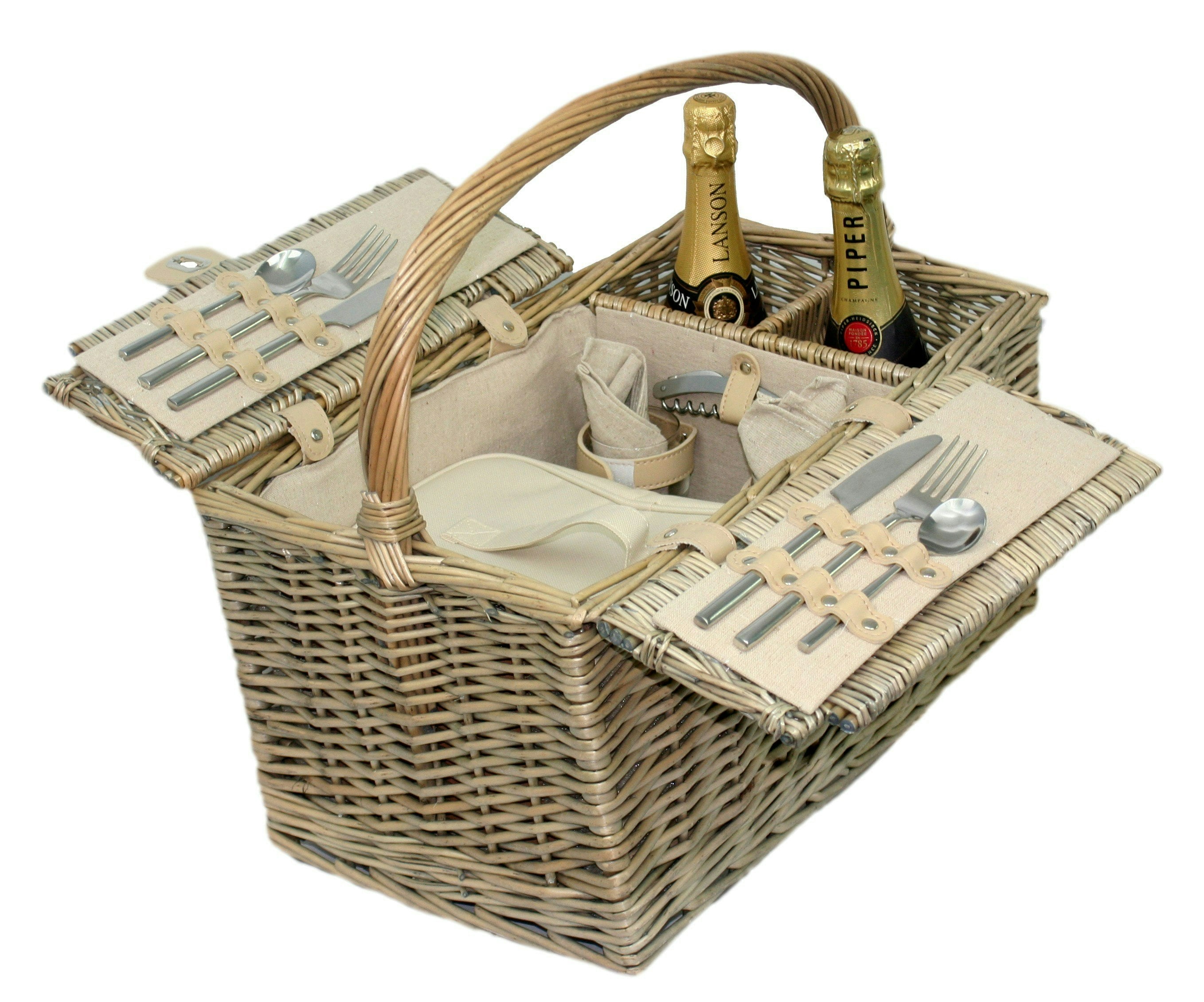 Red Hamper Deluxe Retro Double Lidded Wicker Fitted Picnic Basket - 2 Person