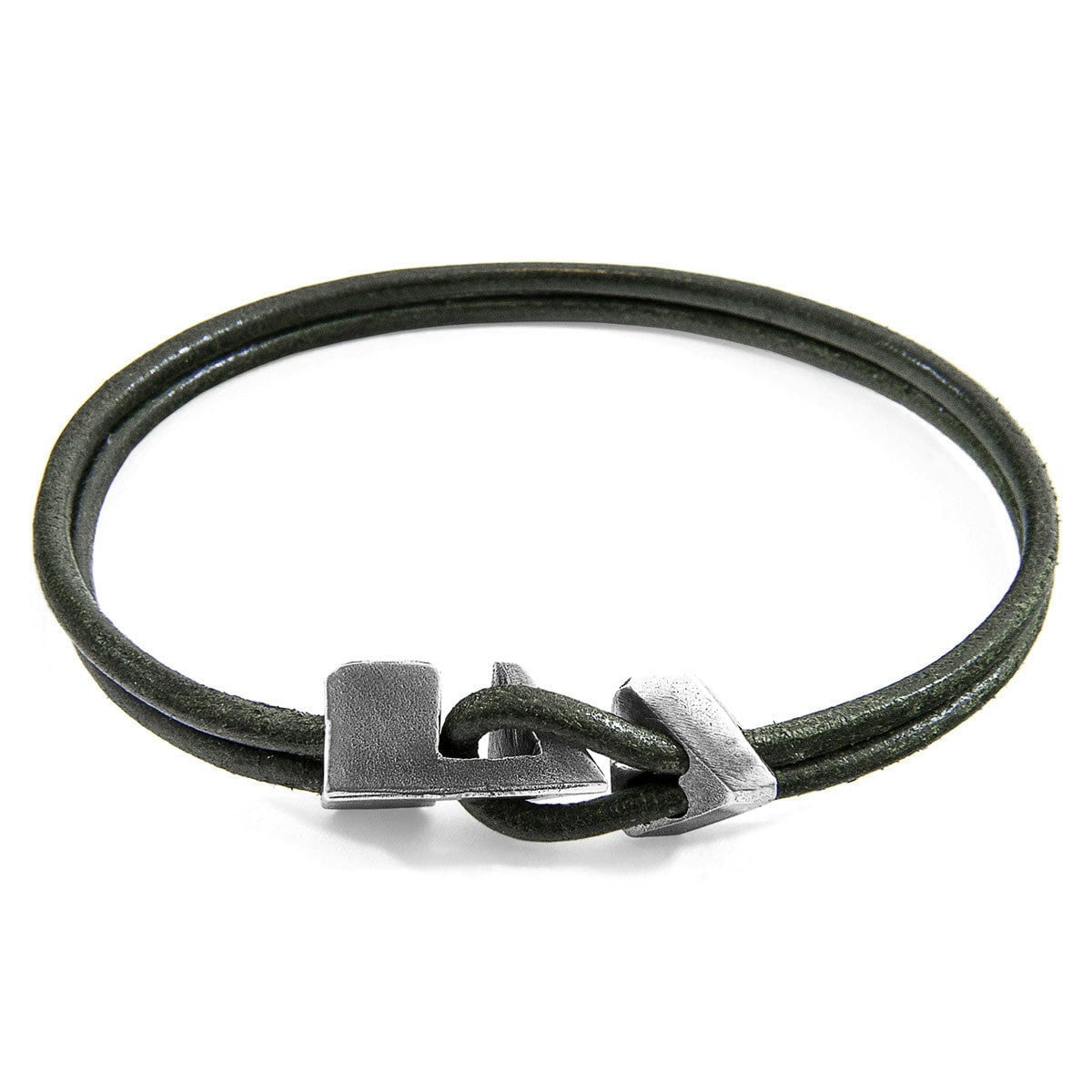 Anchor & Crew Green/Silver Racing Brixham And Round Leather Bracelet - S - 19Cm