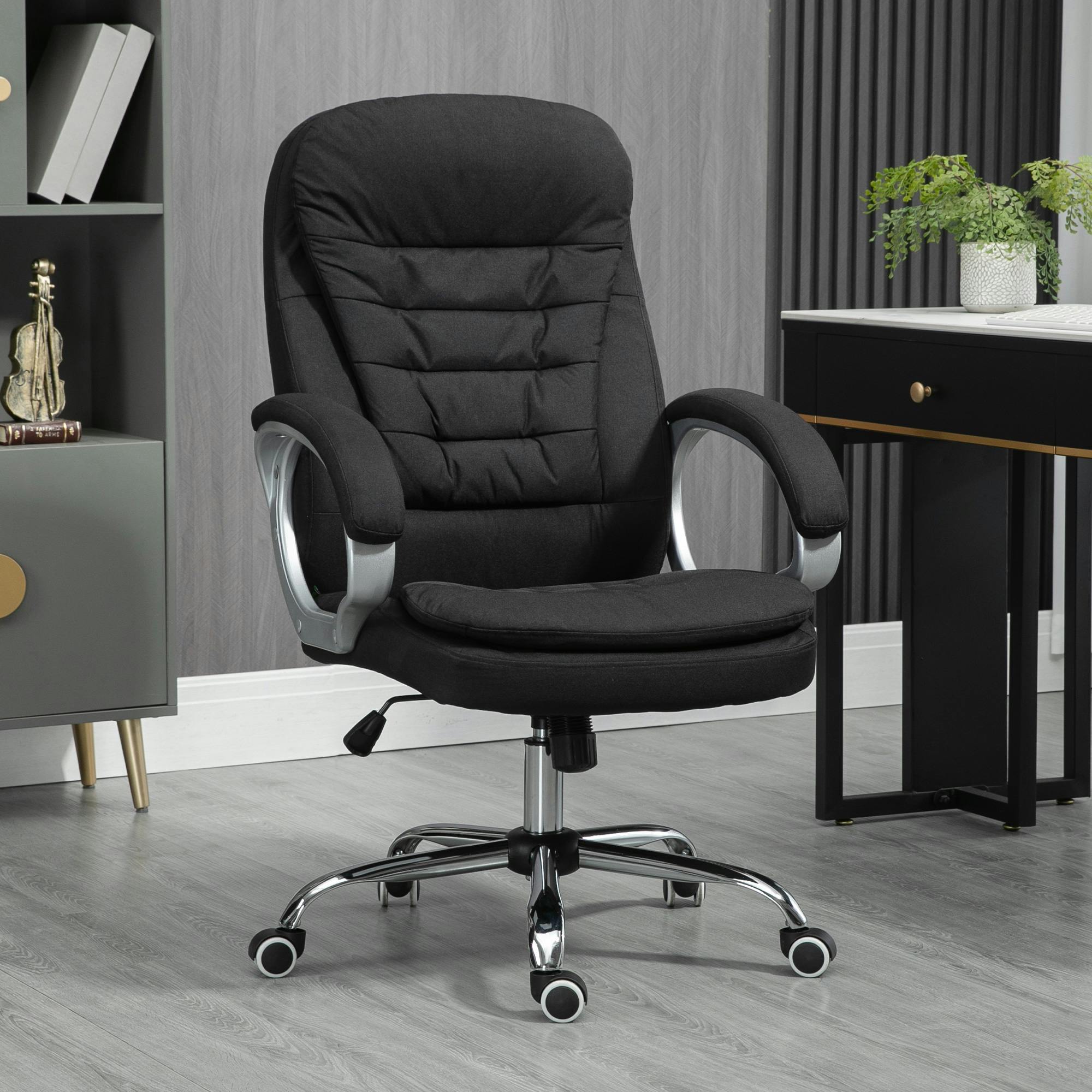 Vinsetto Black Ergonomic Office Chair, Executive Office Chair With Arm, Swivel Wheels, Linen Fabric, Adjustable Height, Cat Scratch Resistant, | Aosom Uk - Image 4