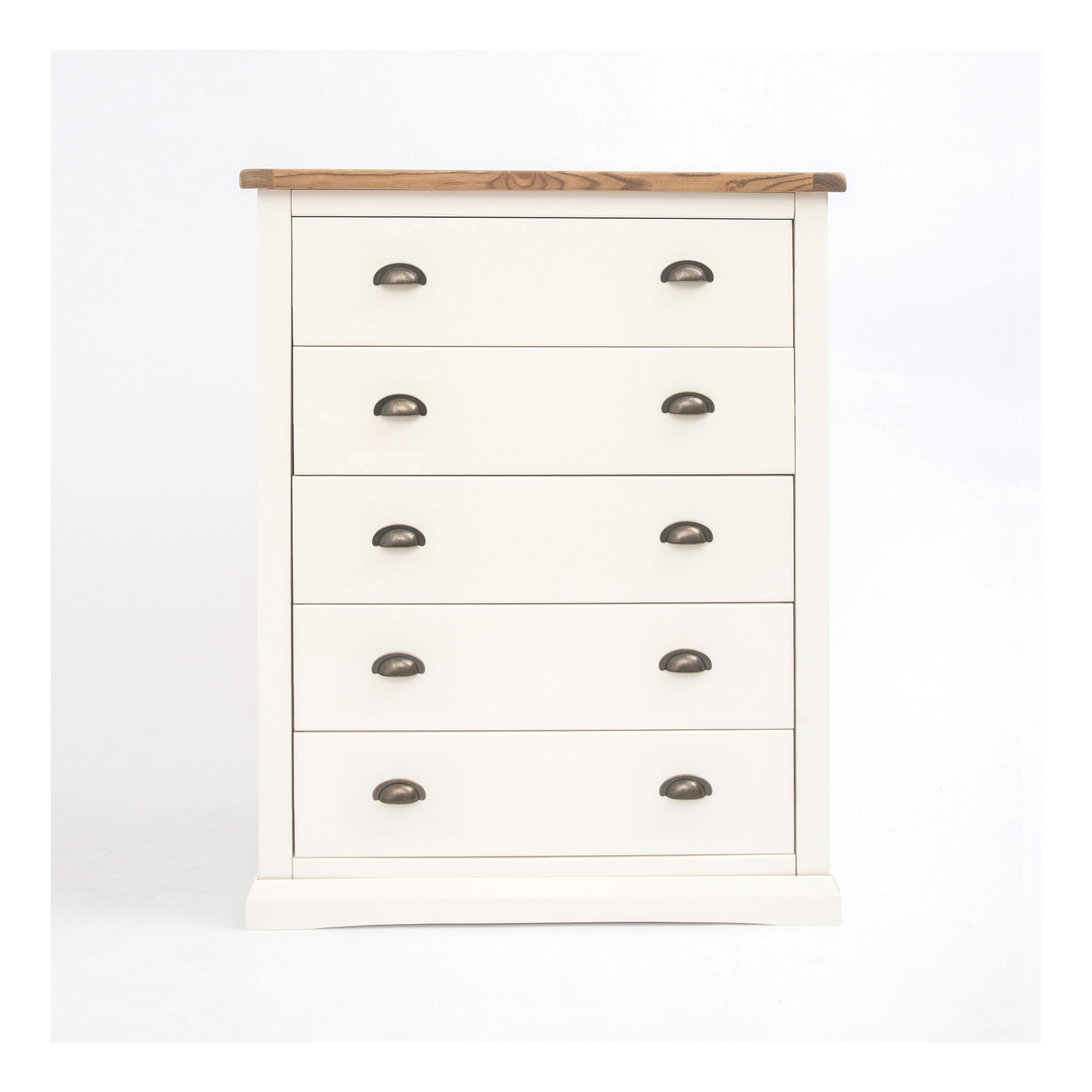 Rackhams White Cosenza 5 Drawer Chest Of Drawers Brass Cup Handle - Off