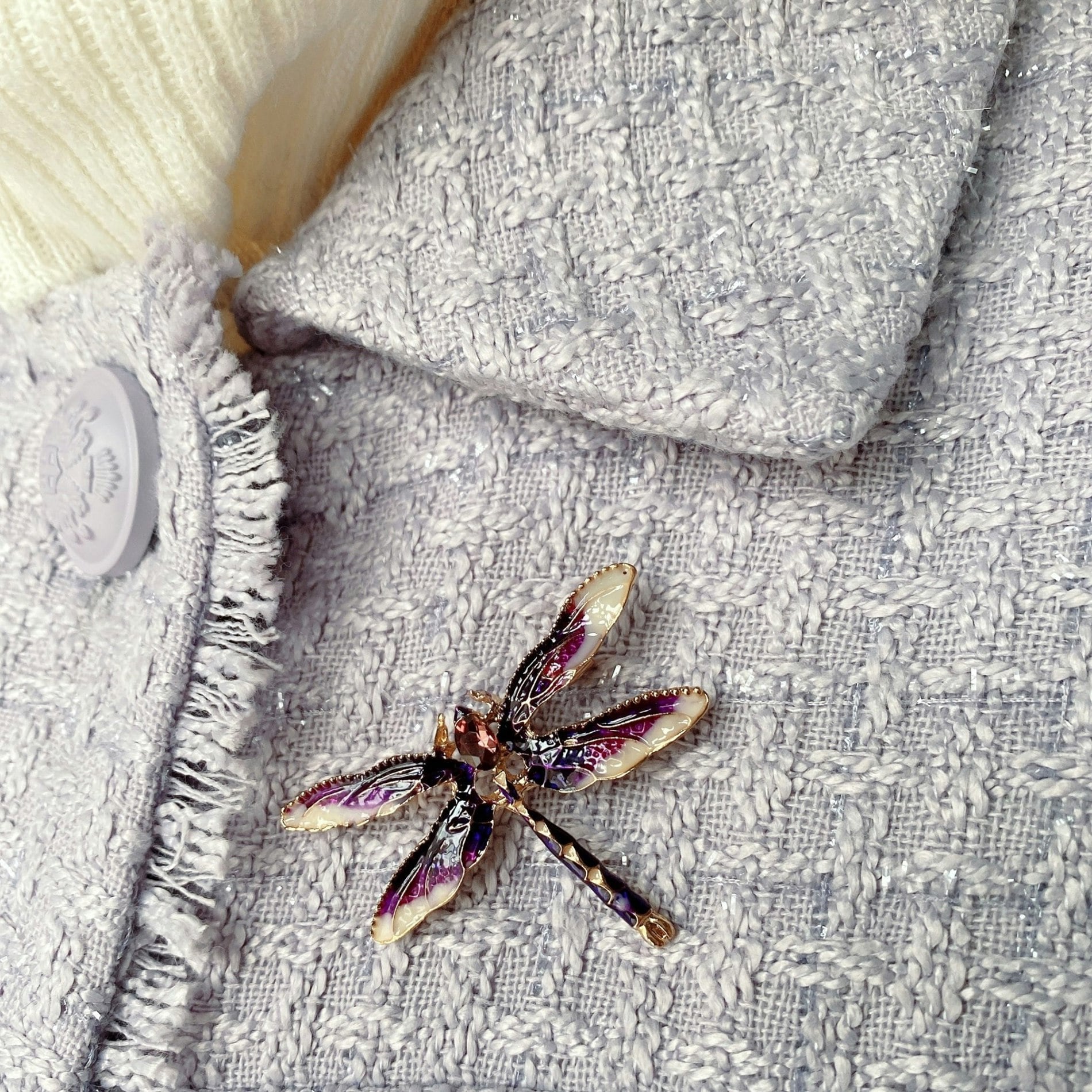 Queenmee Accessories Purple Dragonfly Brooch In Enamel With Crystal