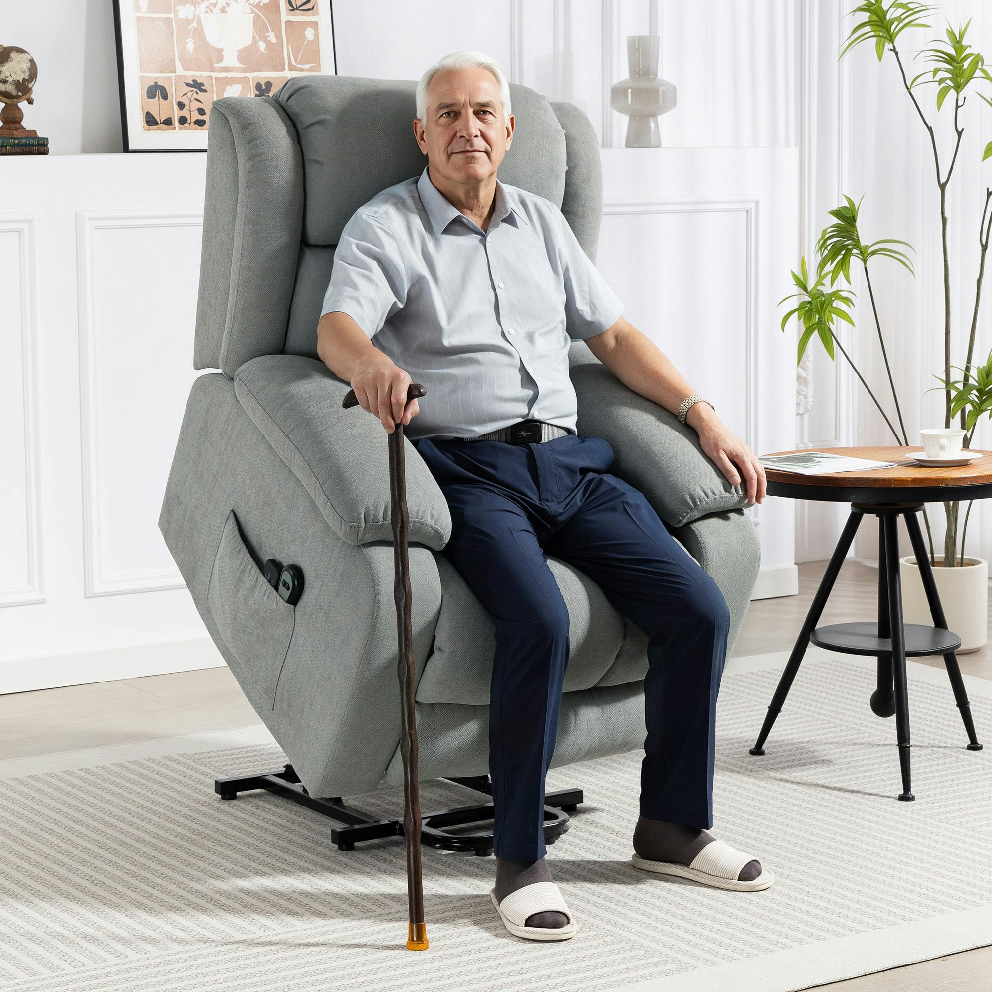 Rackhams Brown/Light/Grey Power Lift Recliner Chair, Lift Chair For Elderly With Massage, - 91W X 93D X 103Hcm