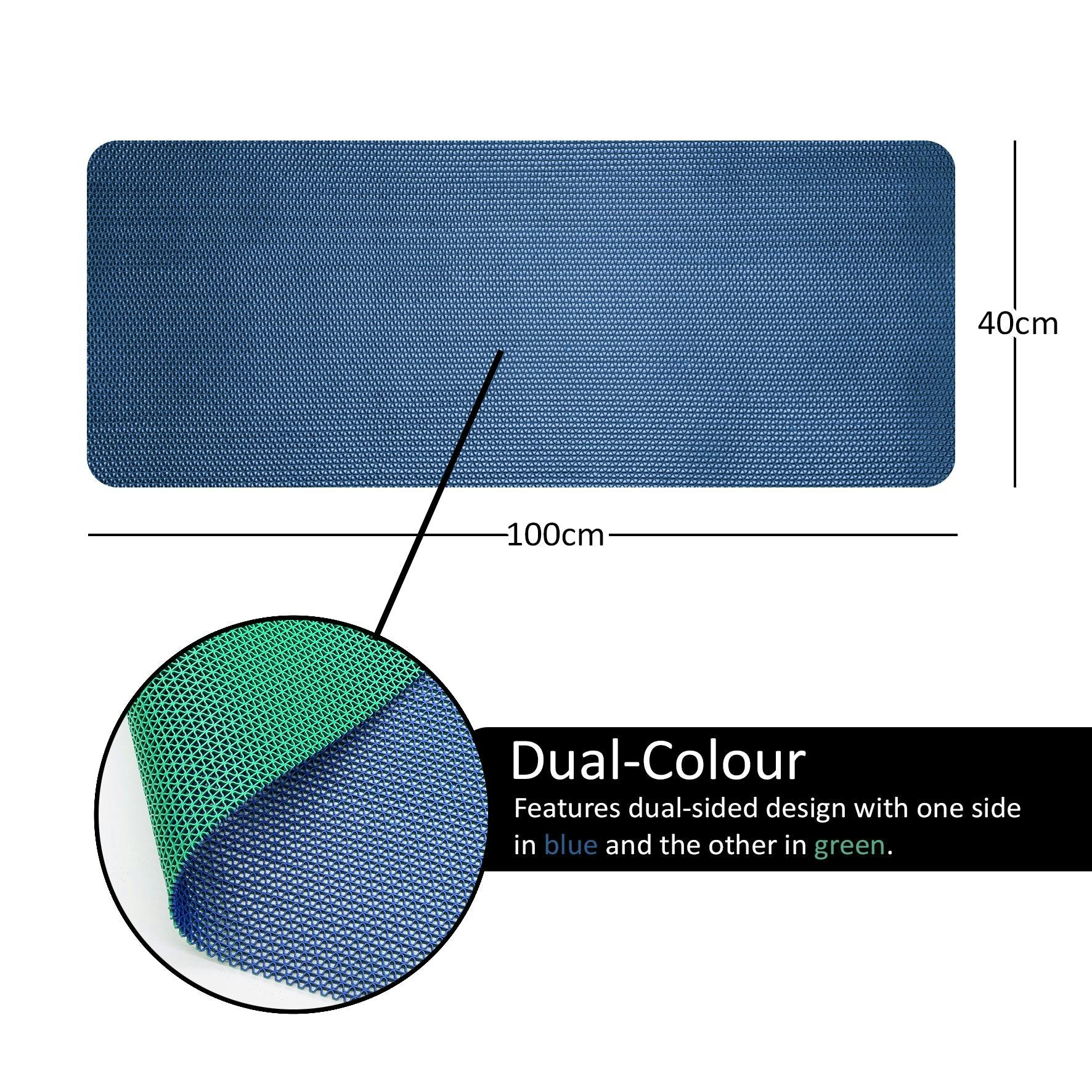 Rackhams Blue/Green Reversible Dual-Colour Pvc Shower Bathroom Anti Slip Mat - 100X40cm