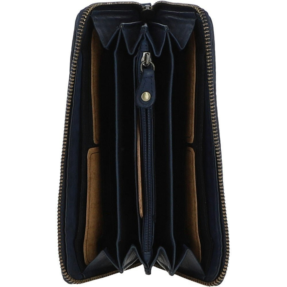 Ashwood Blue Vintage Woven Leather Zip Around 10 Card Coin Note Purse - One Size - Navy - Leather