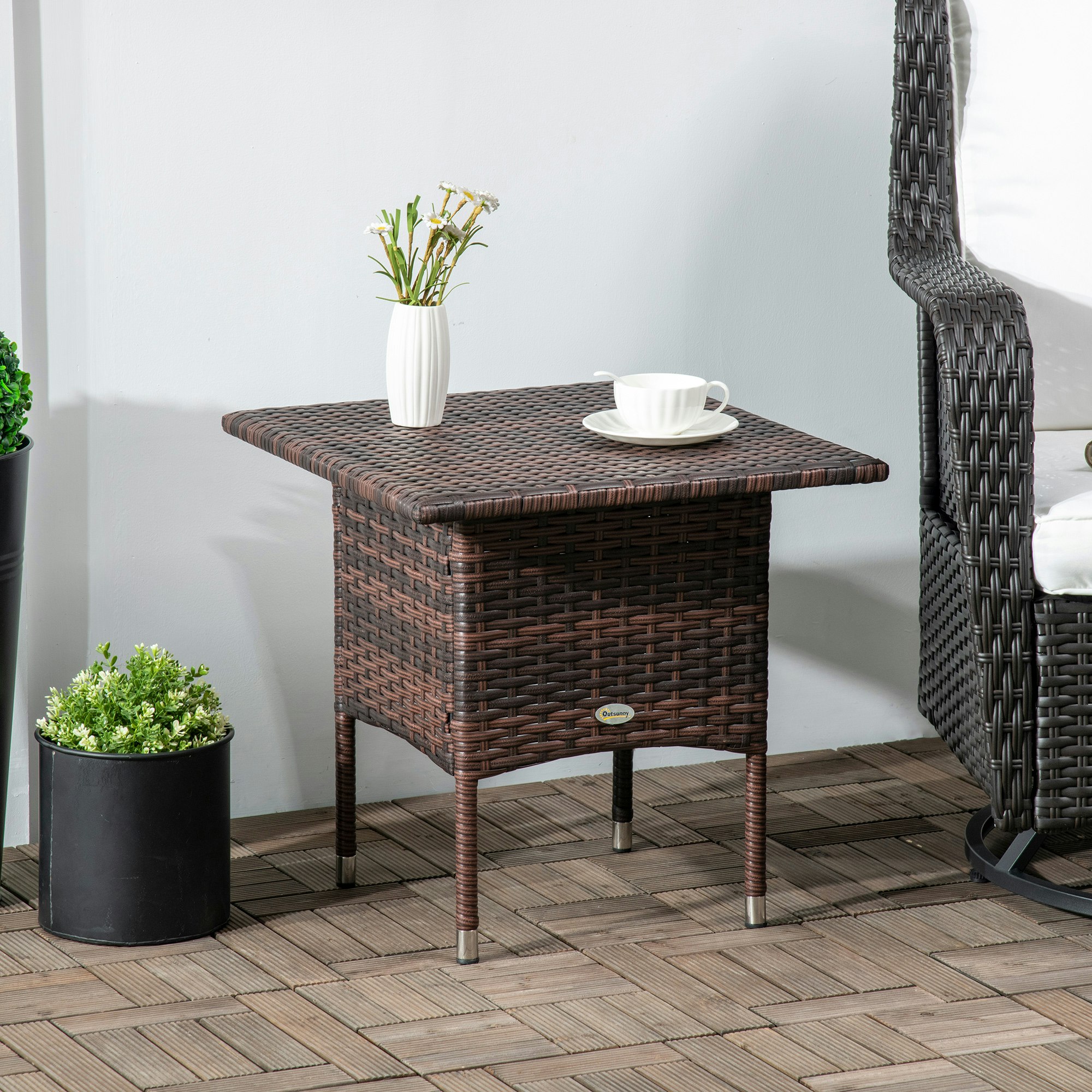 Rackhams Black/Brown Pe Rattan Outdoor Coffee Table, Easy Match Rattan Side Table, - 50Cmx50cmx47cm - Galvanised Steel, Pe Rattan