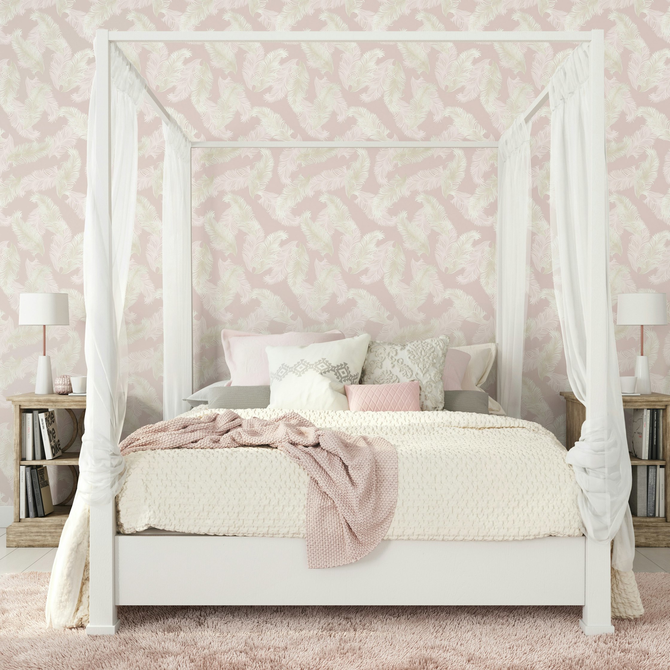 Hoopla Walls Pink Feathers - Pale 10M Wallpaper - Pale