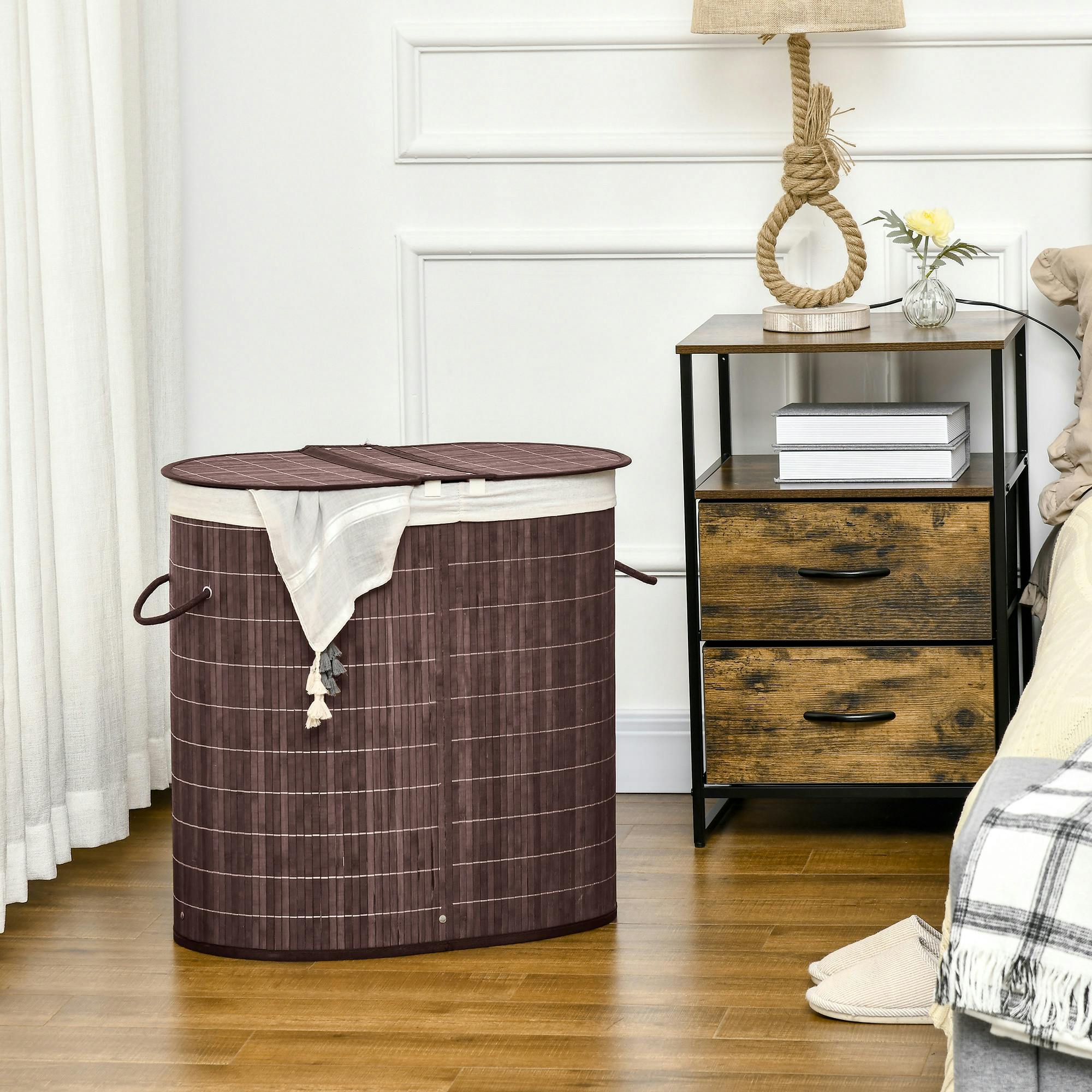 Rackhams Brown 100L Bamboo Laundry Basket With Lid, Washing Basket,