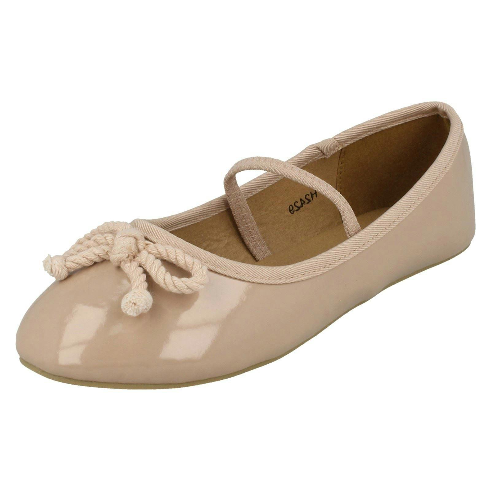 Spot On Girls Elastic Bar Ballerinas - Nude - Uk 11 Child