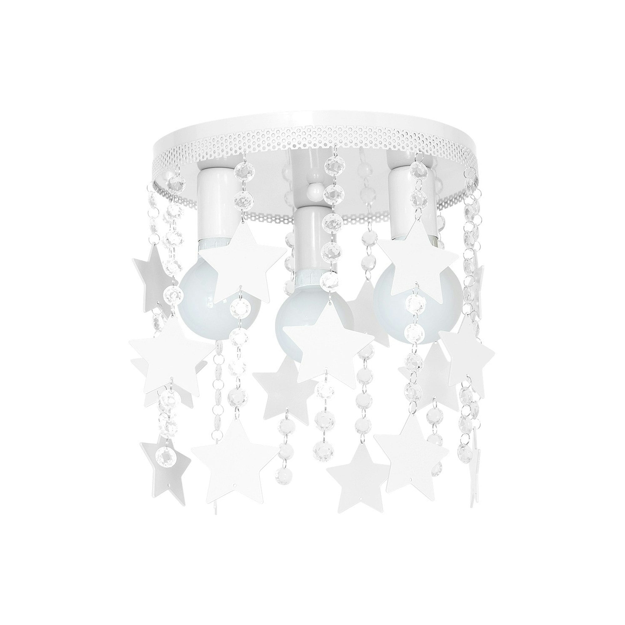 Rackhams White Ceiling Lamp Star 3Xe27 Attractive Hand Made Chandelier With Suspended Crystals And Stars - Children's