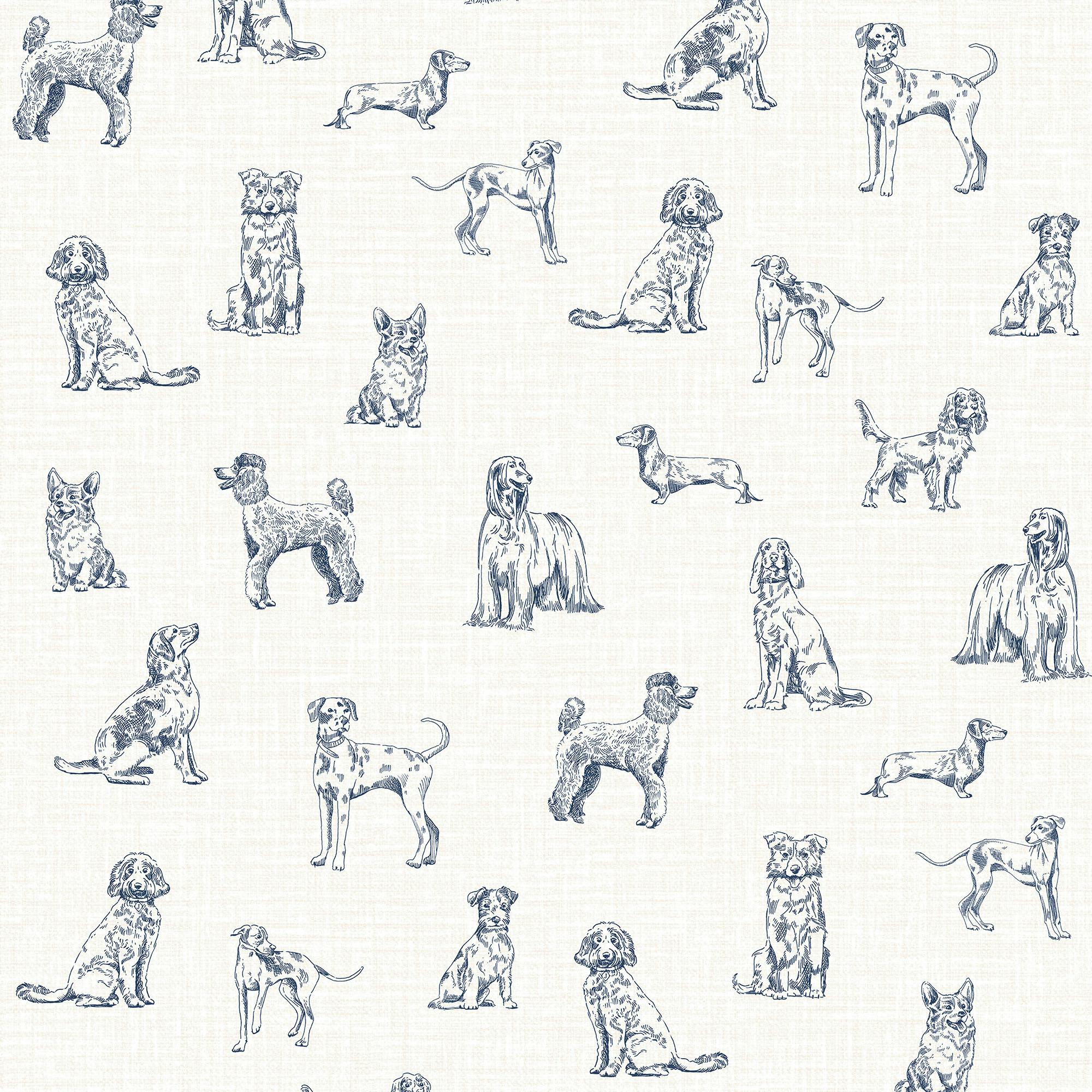 Rackhams Cream/Blue Joules Sketched Dogs Wallpaper |