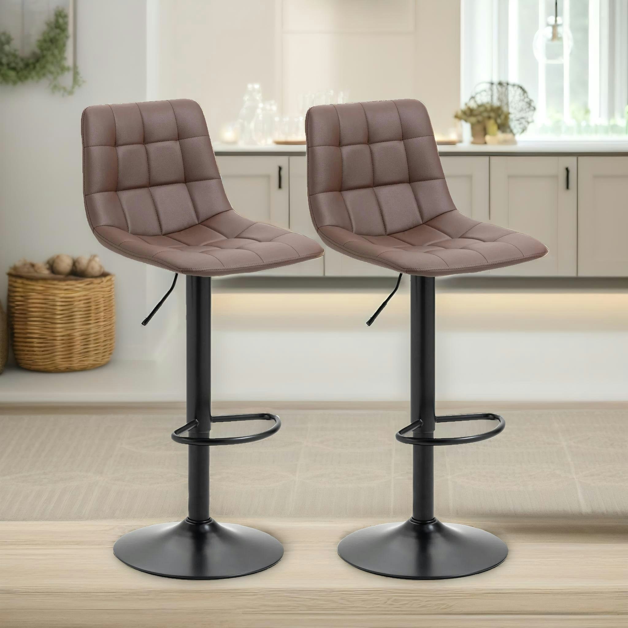 Rafaelo Mobilia Brown 2Pc Adjustable Height 360 Swivel Bar Stools Set With Shell Backrest