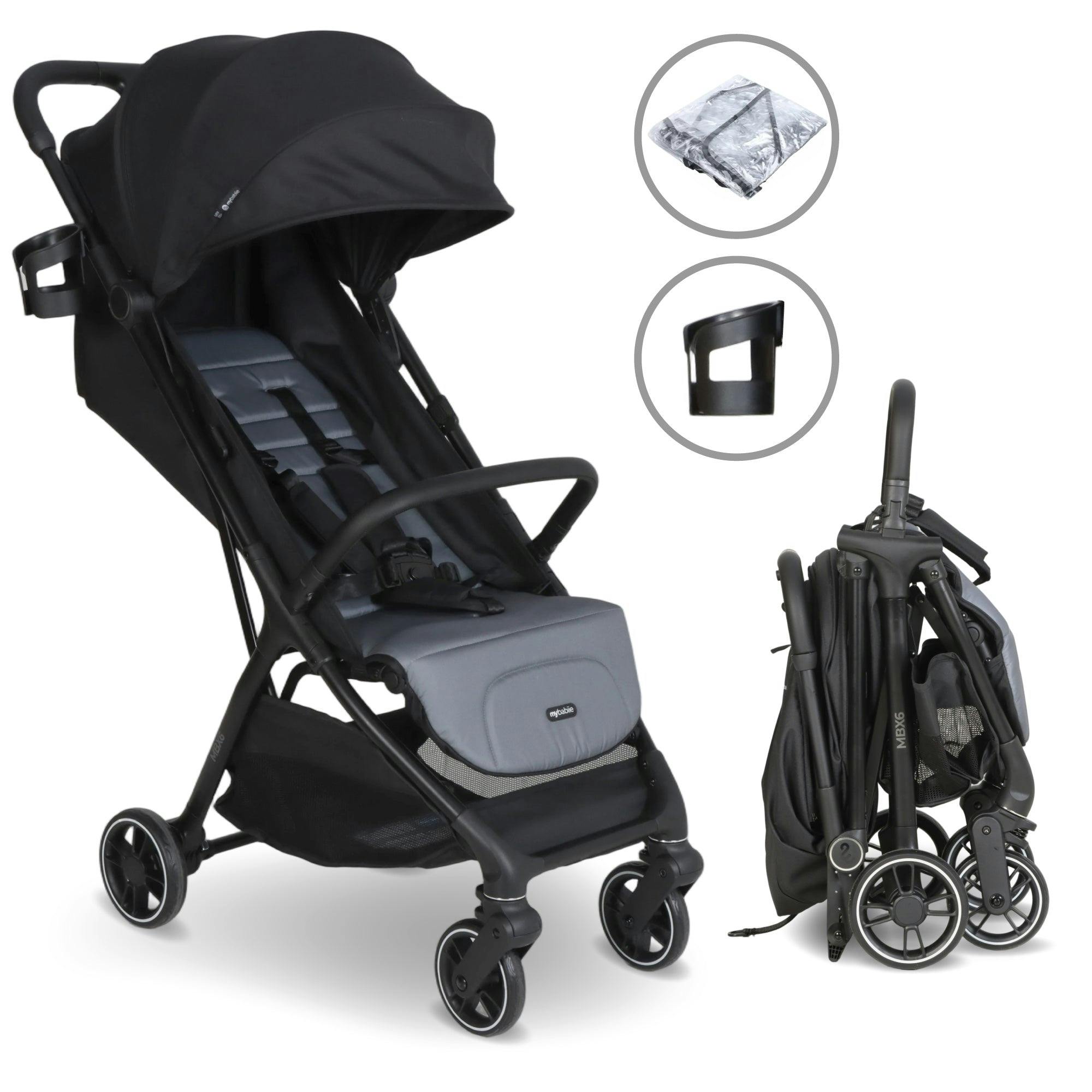 My Babiie Black/Grey Mbx6 Auto-Fold Compact Stroller
