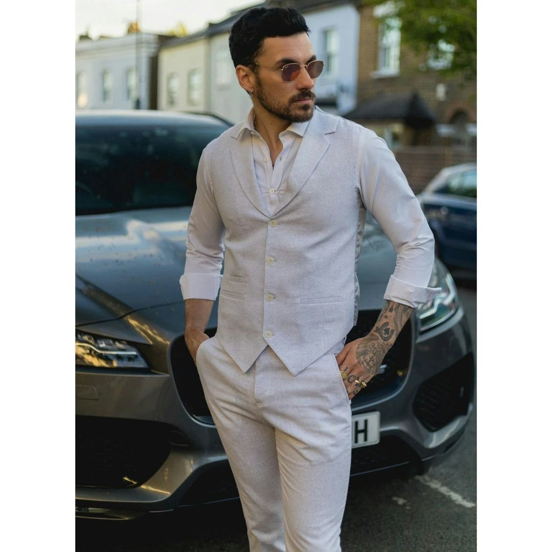 Truclothing Men's Light/Grey Tp-11 - Summer Suit Waistcoat Trousers Linen Formal Wedding - 42" Vest 36" Trousers