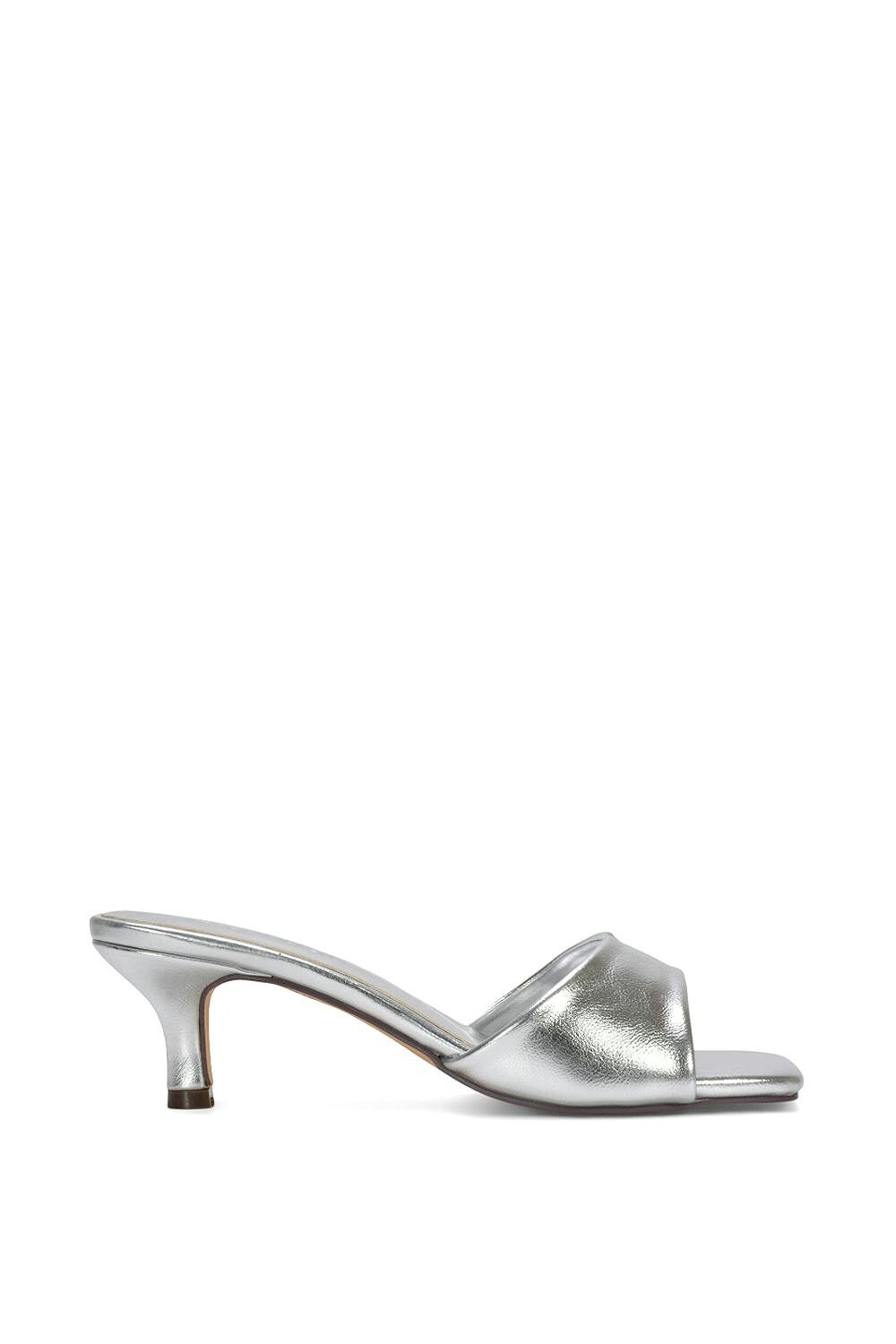 Xy London Women's Silver Square Toe Stiletto Kitten Heel Mule Sandals - 7