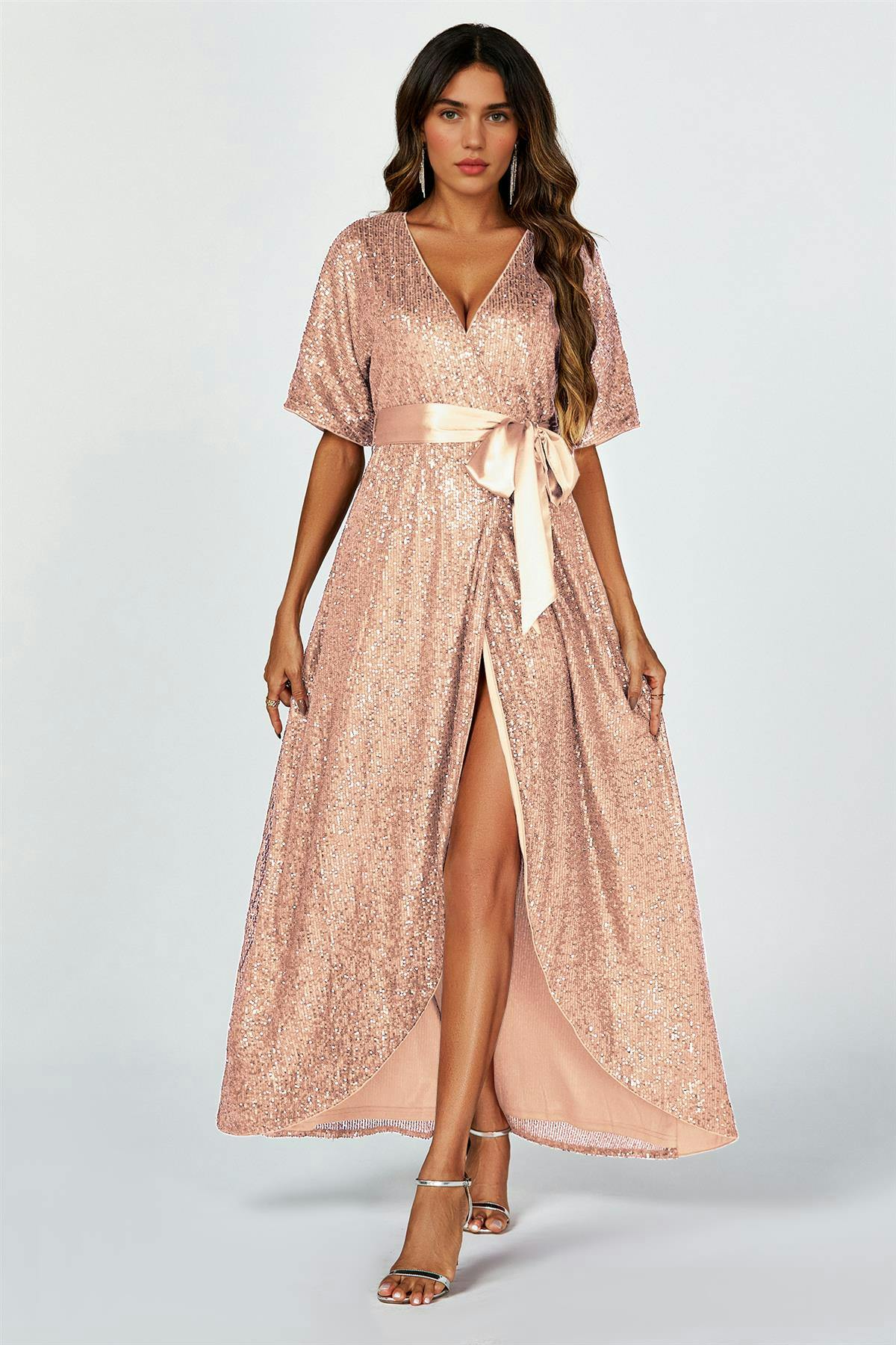 Fs Collection Gold Wrap Style Sequin Maxi Dress In - Xl