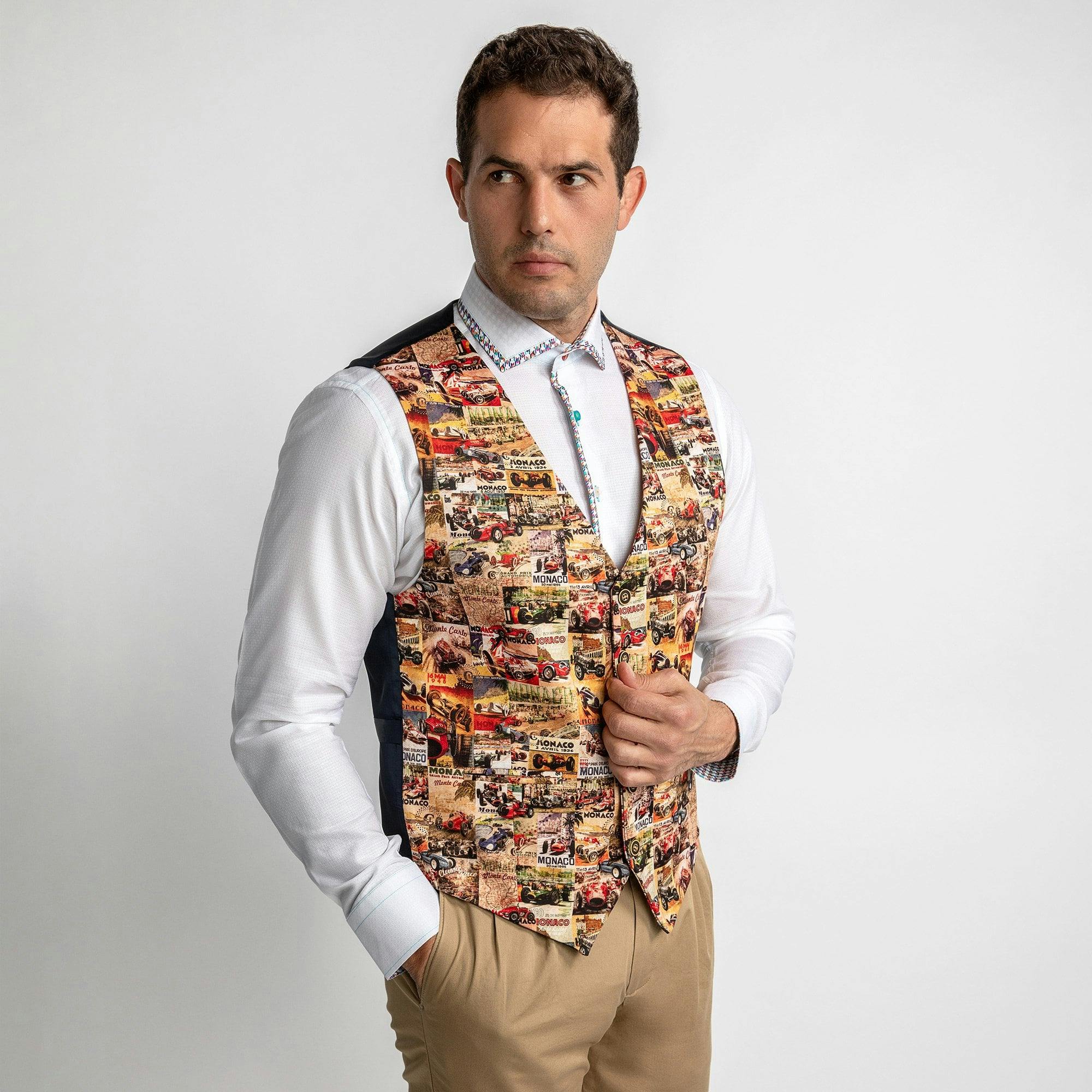 Claudio Lugli Red Racing Renaissance Vintage Printed Waistcoat - 48 Uk/ 58 Eu - Navy