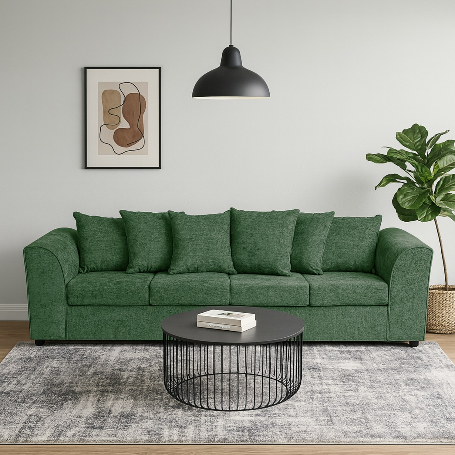 Furnishings For Less Green Monaco Chenille Fabric 4 Seater Sofa
